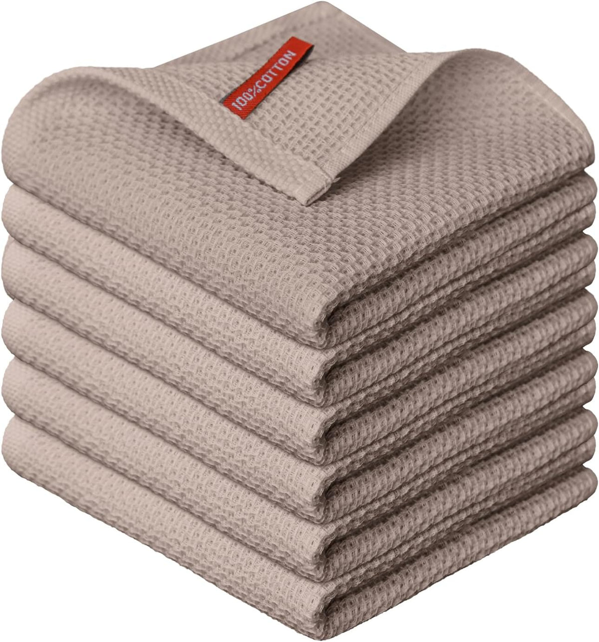 Artoid Mode 100% Cotton Brown Waffle Weave Kitchen Dish Cloths, 12x12 Inch Ultra Soft Absorbent