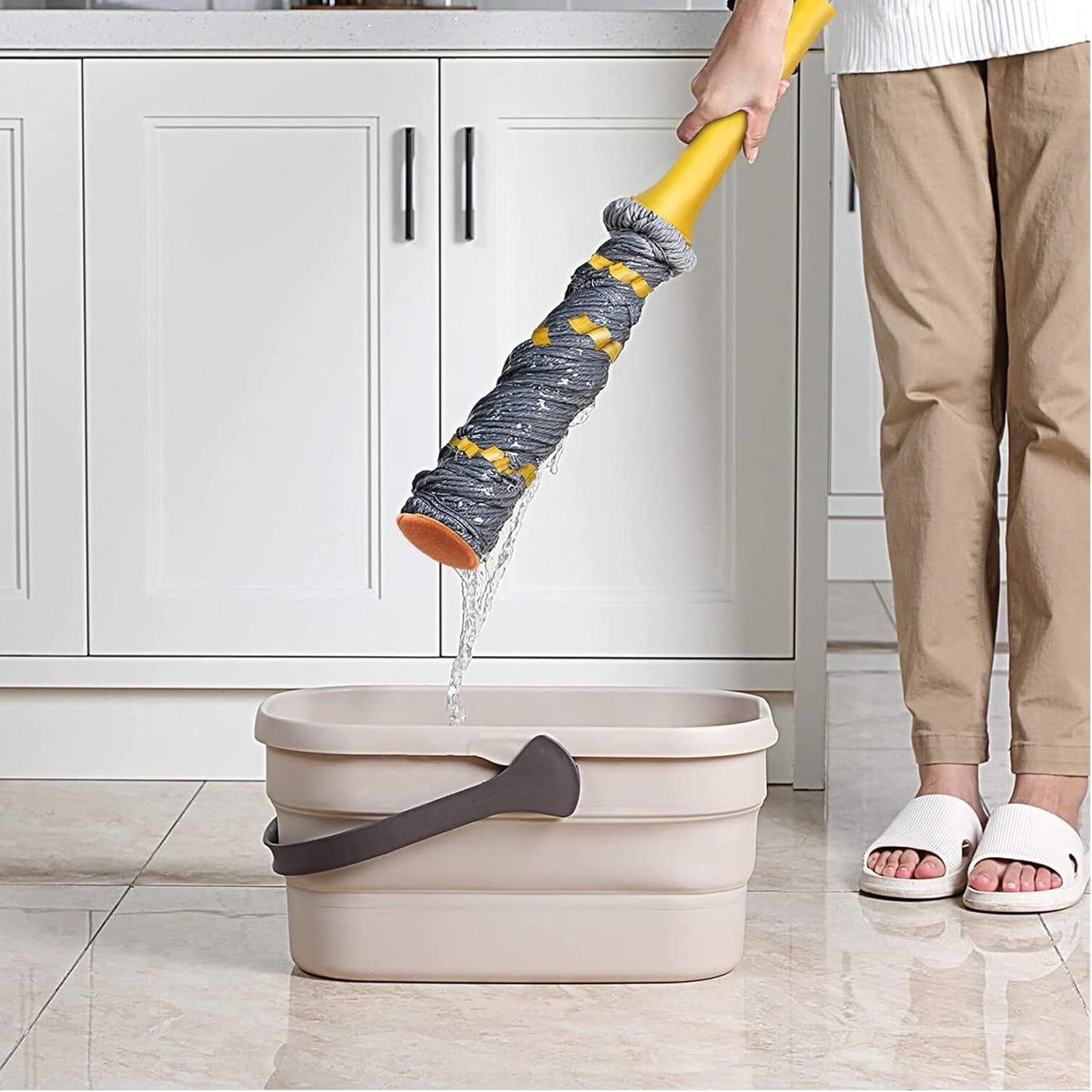 Self Wringing Twist Mop, Wet Mop for Floor Cleaning with 57 " Long Handle, Heavy Duty Floor Mop for