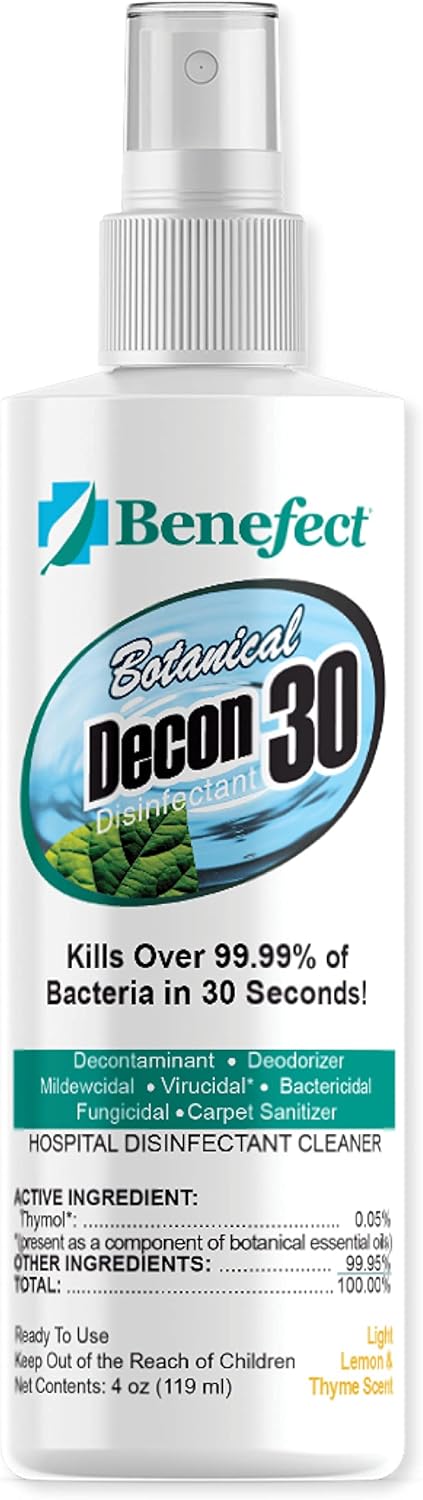 Benefect Botanical Decon 30 Disinfectant Cleaner, 4 oz. Spray Bottle, Light Lemon & Thyme Scent