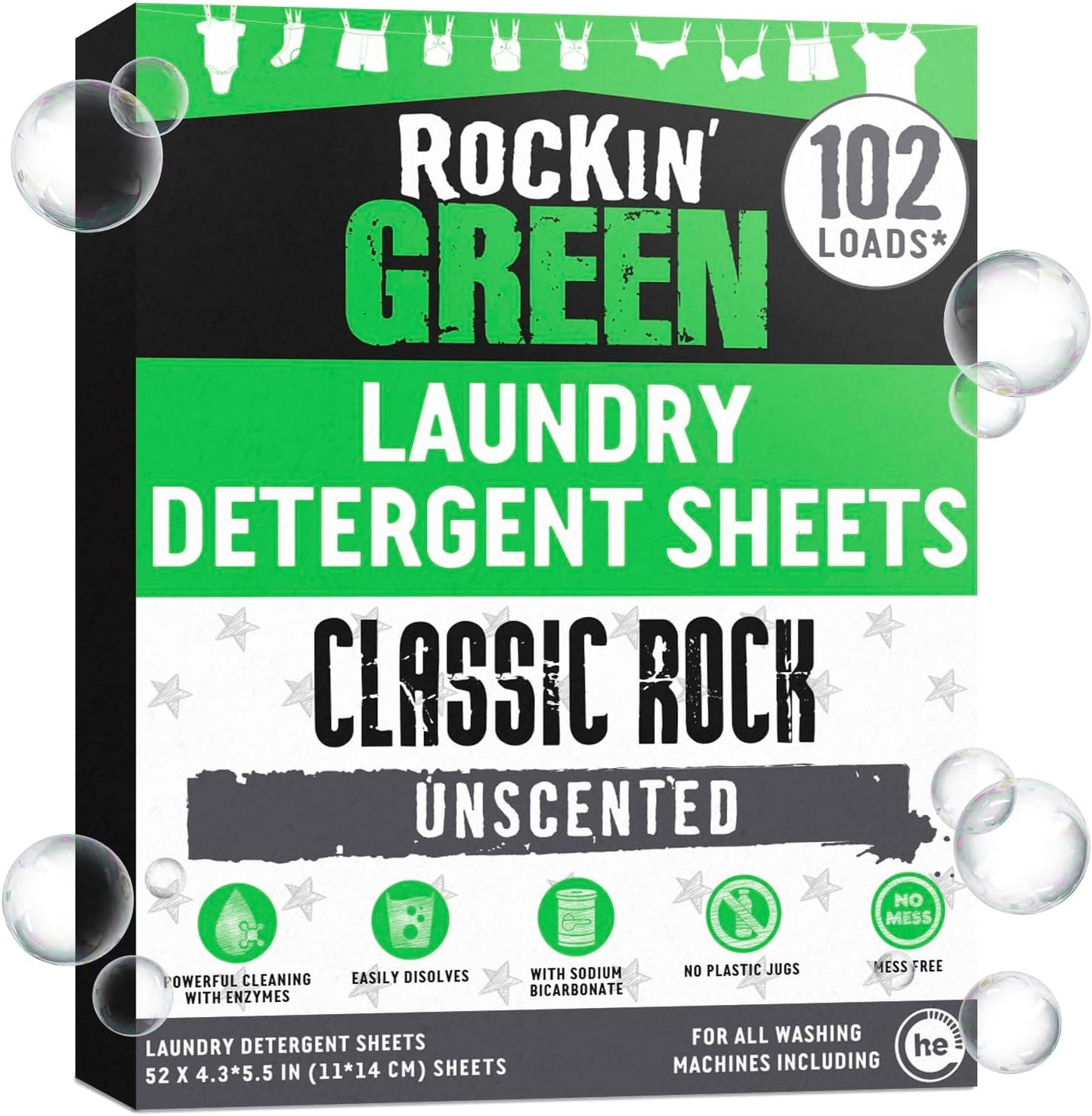 Rockin' Green Travel Laundry Detergent Sheets Unscented - Mess-Free Laundry Sheets Detergent