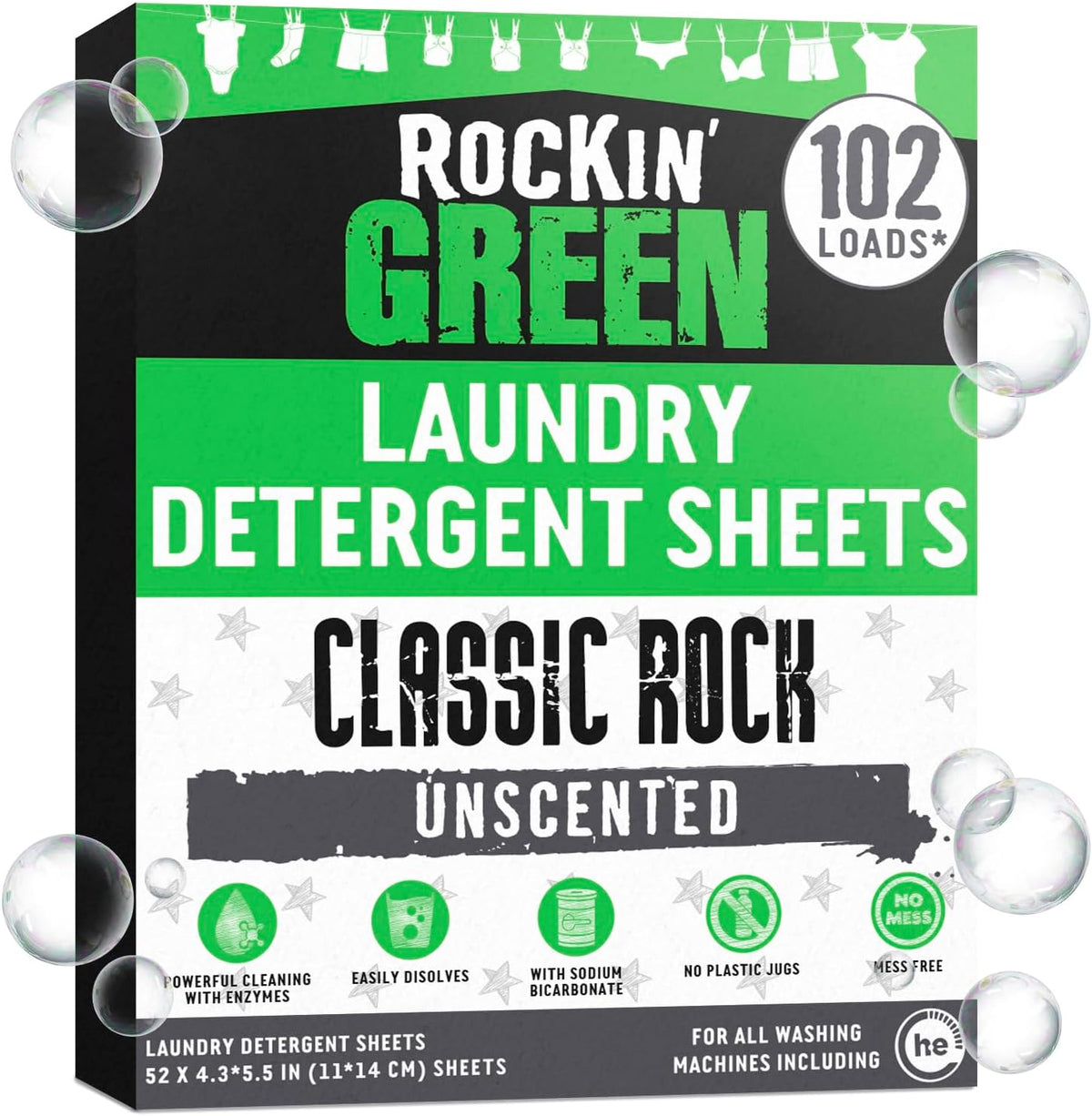 Rockin' Green Travel Laundry Detergent Sheets Unscented - Mess-Free Laundry Sheets Detergent