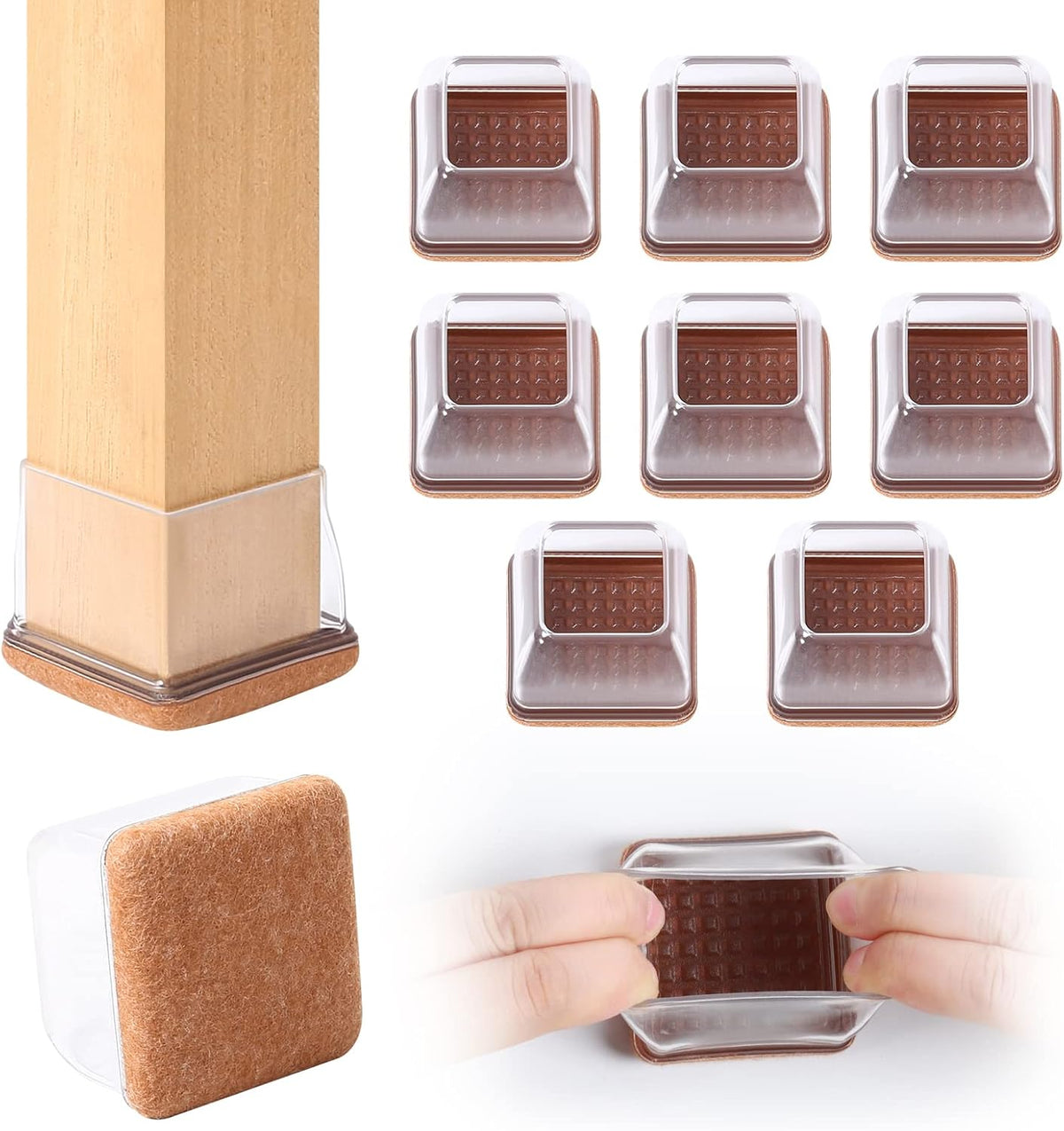 Ezprotekt 8 Pcs Extra Large Square Chair Leg Floor Protectors, Silicone Felt Furniture Pads for