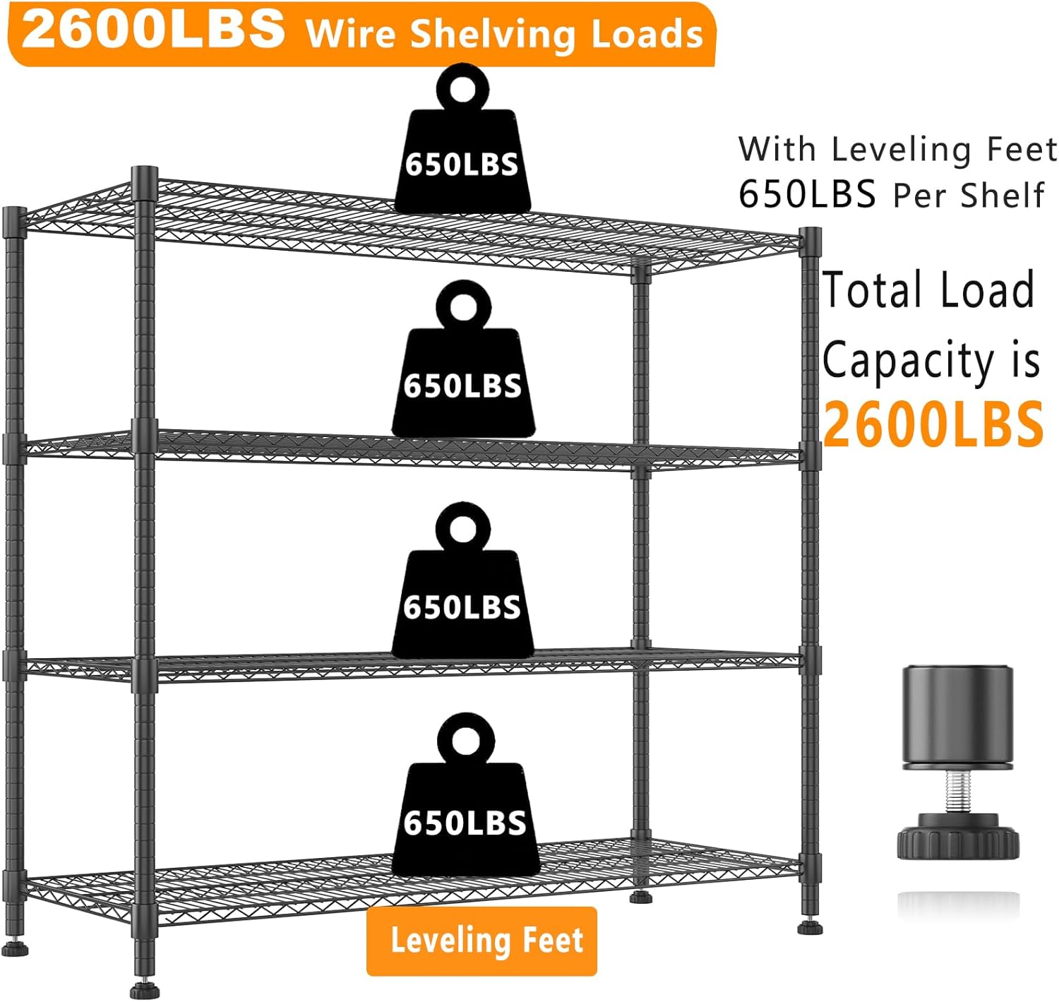 Himimi Storage Shelves 60" W Wire Shelving with Wheels 2600LBS Heavy Duty Metal Shelves for