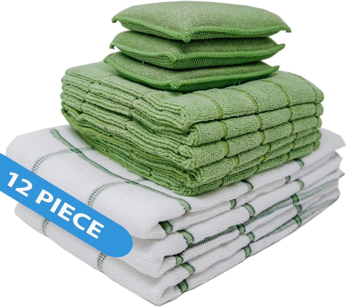 Don Aslett's 12 Piece Microfiber Kitchen Set | 6 Multi-Purpose Wash Cloths, 3 Super Absorbent