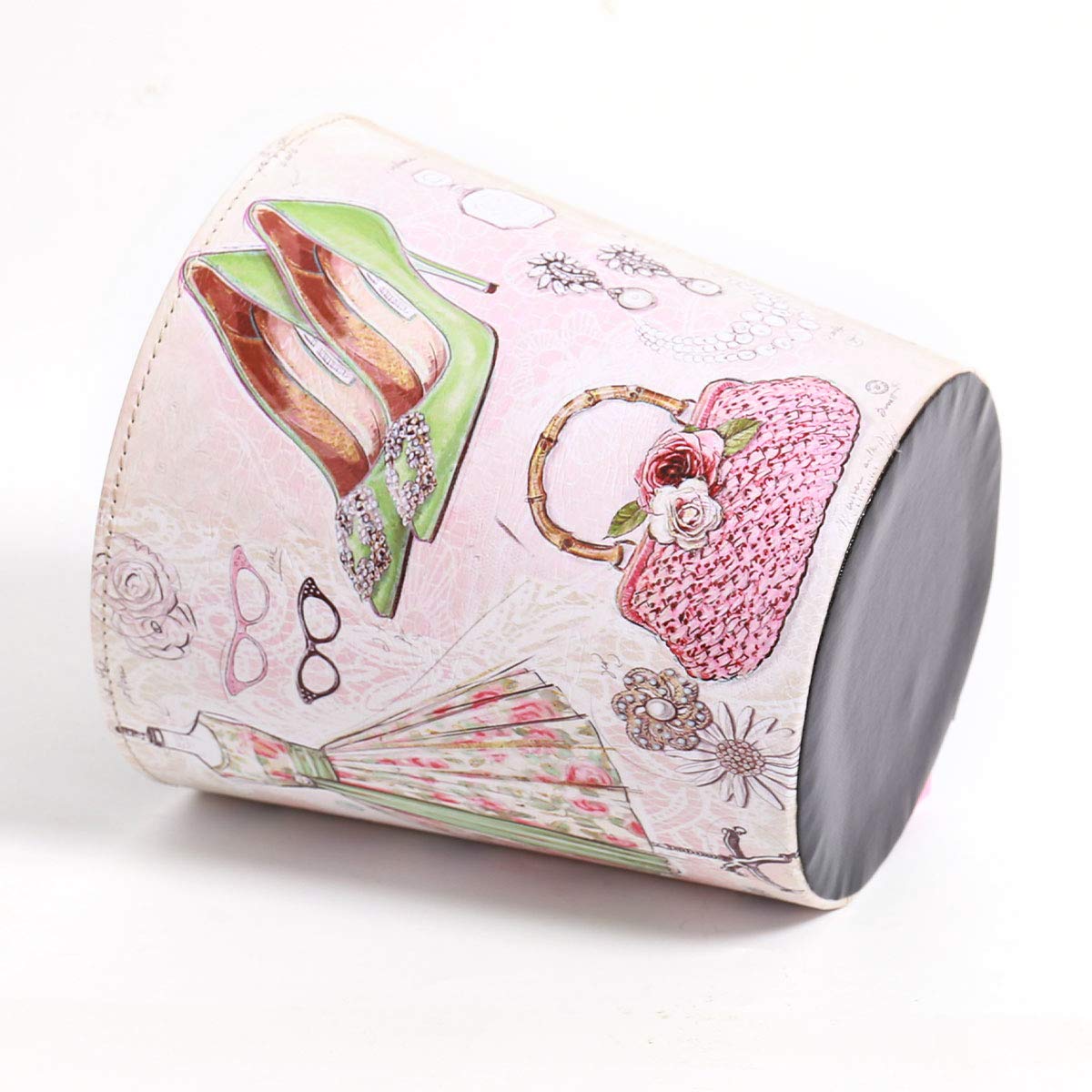 PU Leather Small Trash Can Wastebasket, Round Garbage Container Basket for Bathrooms, Laundry Room
