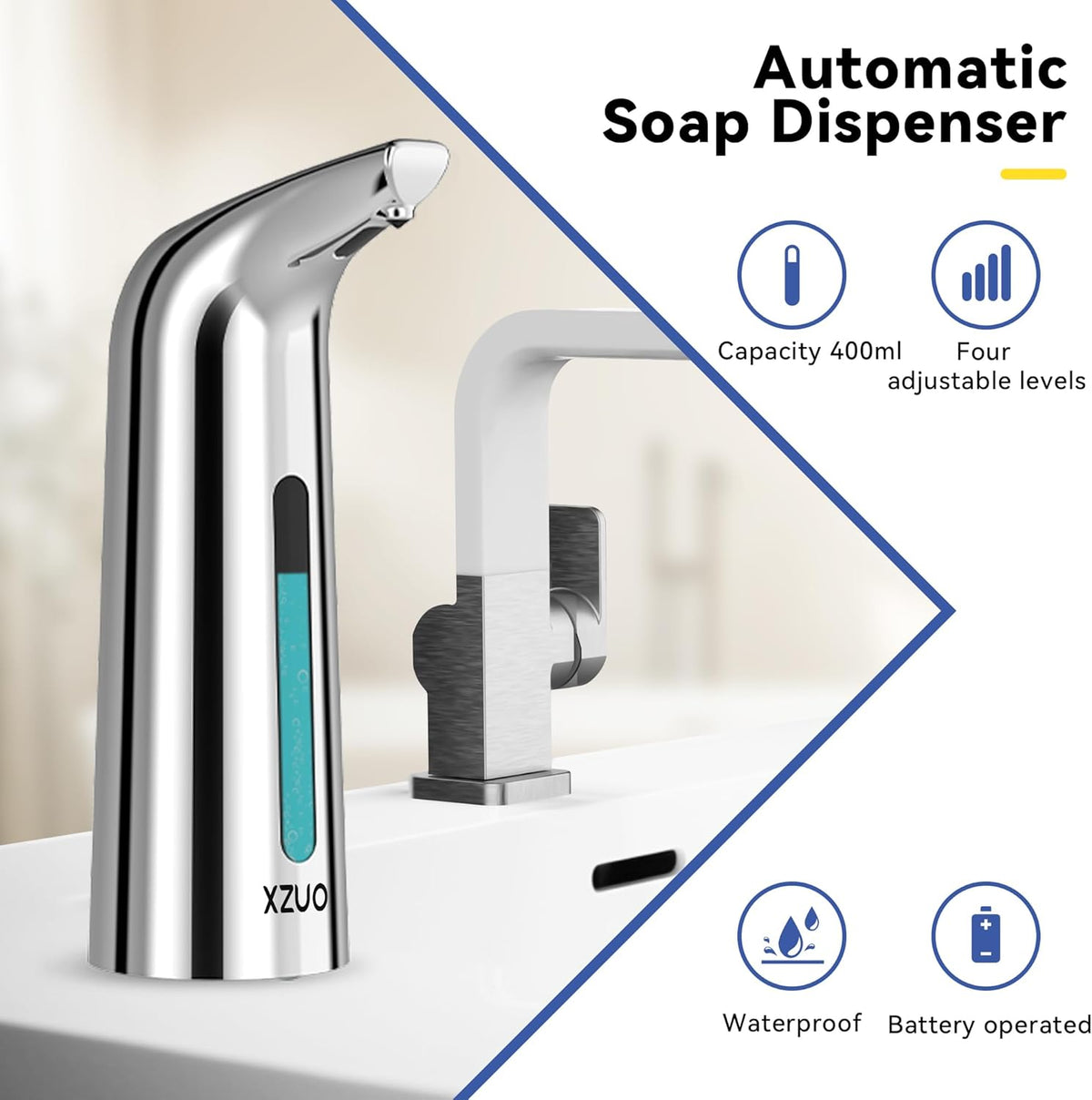 Automatic Soap Dispenser with Infrared Sensor - Adjustable 4-Level Touchless Hand Soap for Kitchen
