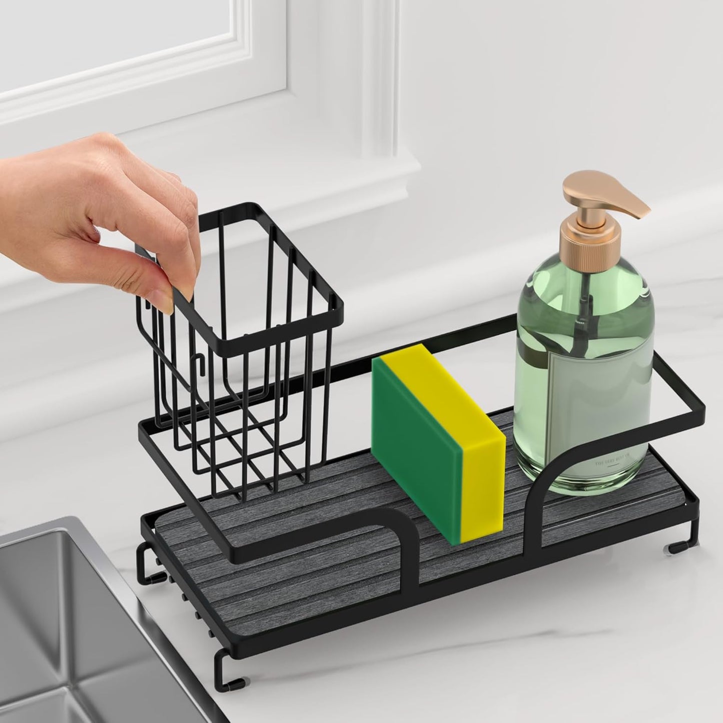 Sponge Holder for Kitchen Sink,Sink Caddy Organizers with Stone Drying Tray, Kitchen Sink Organizer