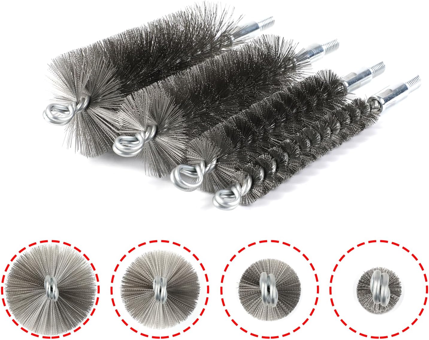 50 in Pipe Cleaning Brush Set with Stainless Steel Bristles, Wire Brush with 4pcs Galvanized Rod