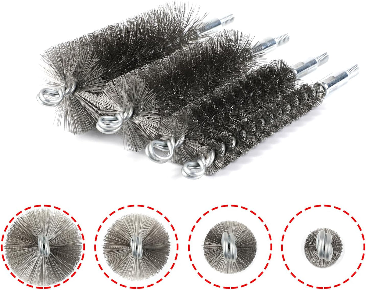 50 in Pipe Cleaning Brush Set with Stainless Steel Bristles, Wire Brush with 4pcs Galvanized Rod