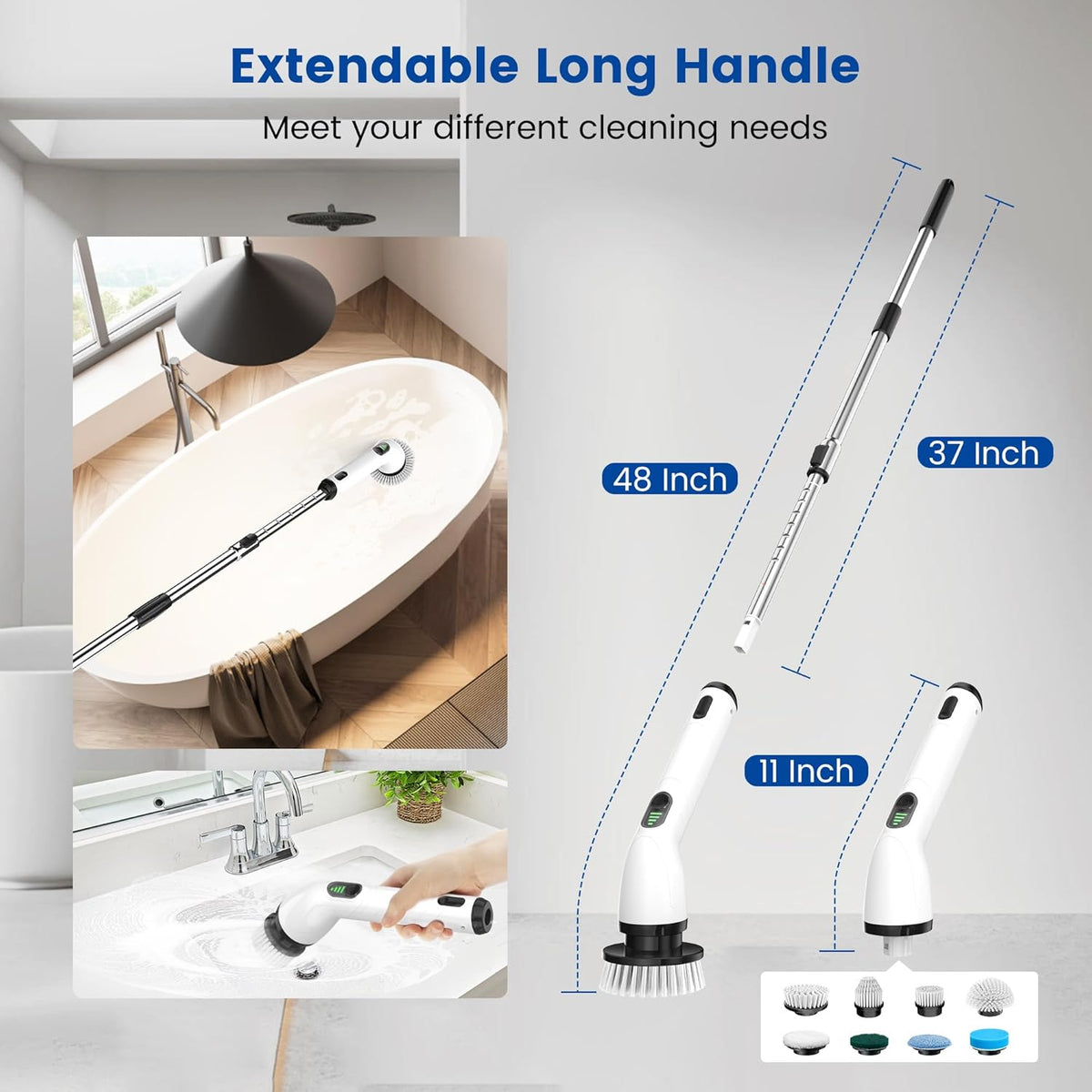 Electric Spin Scrubber, Full-Body IPX7 Waterproof Cordless Shower Scrubber with 8 Replaceable