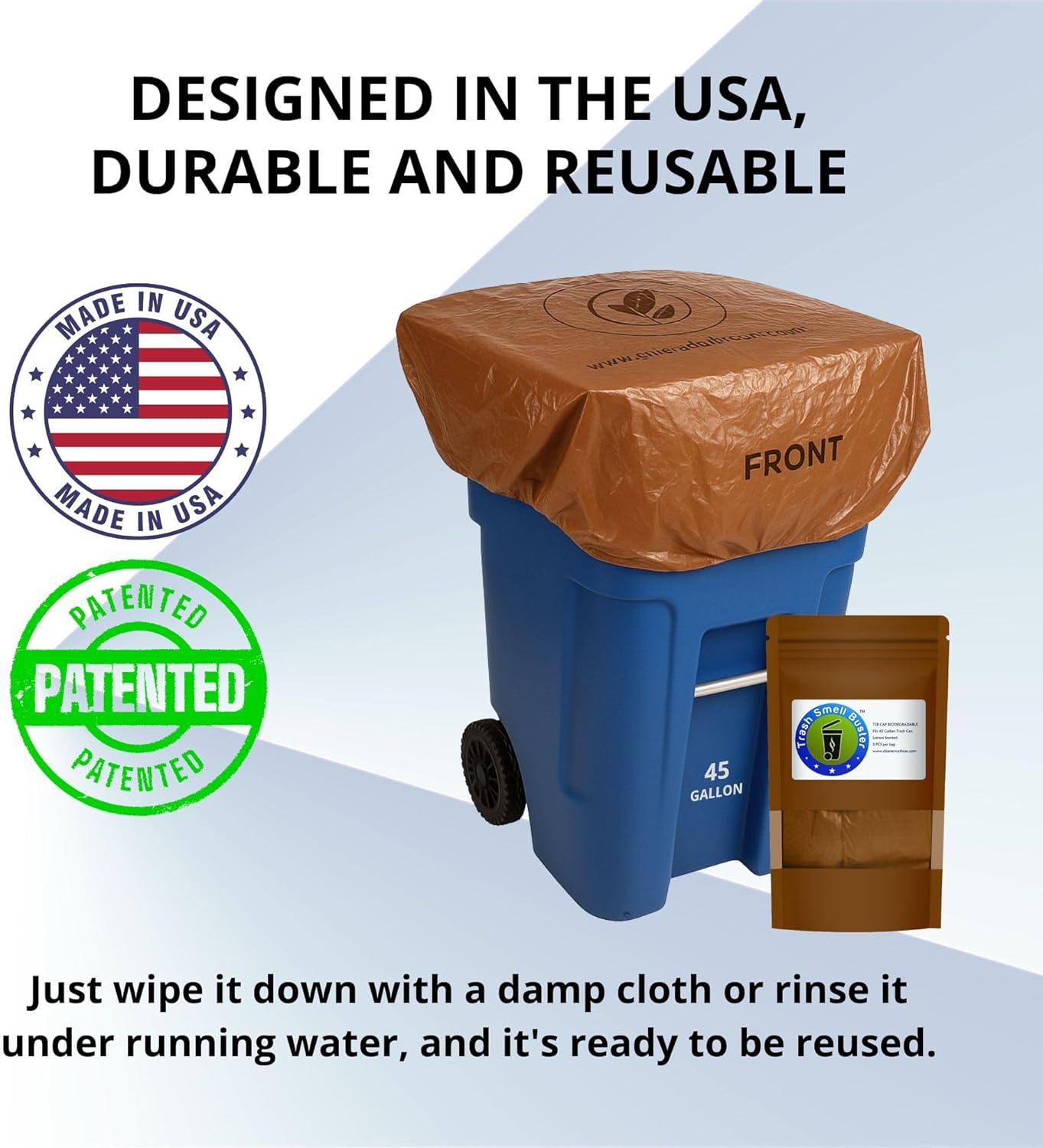Trash Can Cover Biodegradable Odor Eliminating Bag with Elastic Band Lemon Scented Durable Chemical