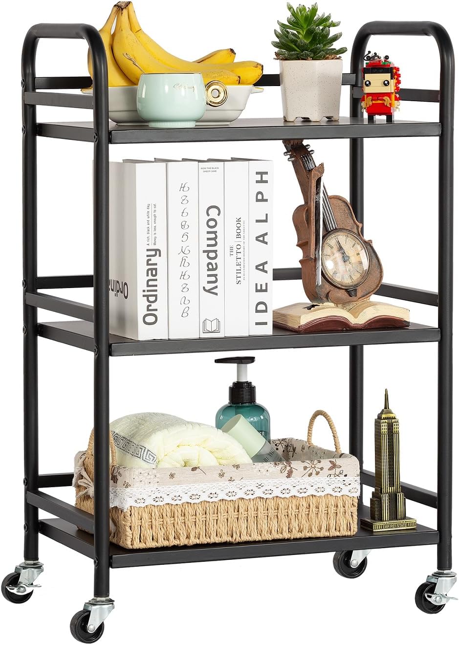 HDANI 3 Tier Rolling Cart Shelves,Heavy Duty Multifunctional Metal Frame-Supports 22 Lbs Per