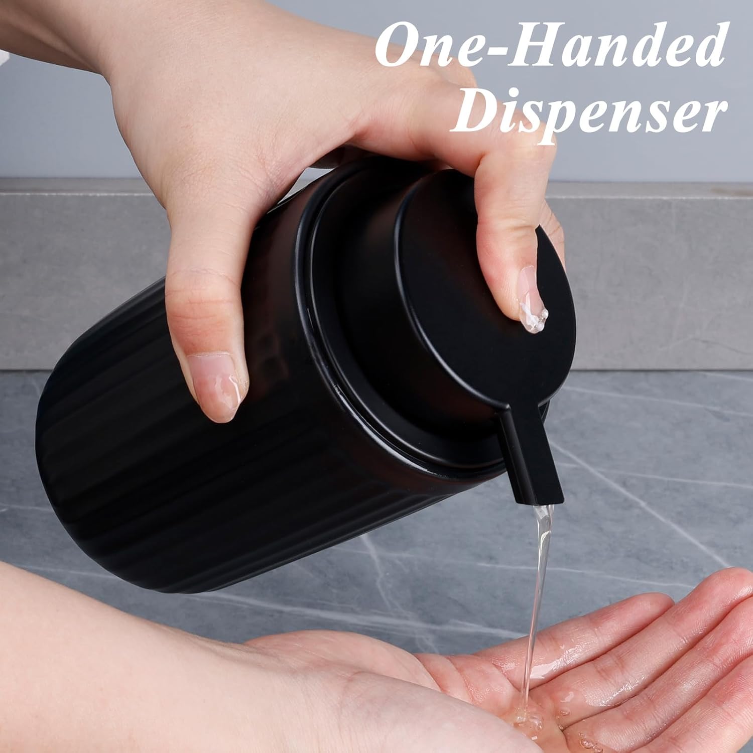 BosilunLife Dish Hand Soap Dispenser - Black Liquid Pump Soap Dispenser for Bathroom Decro 12oz