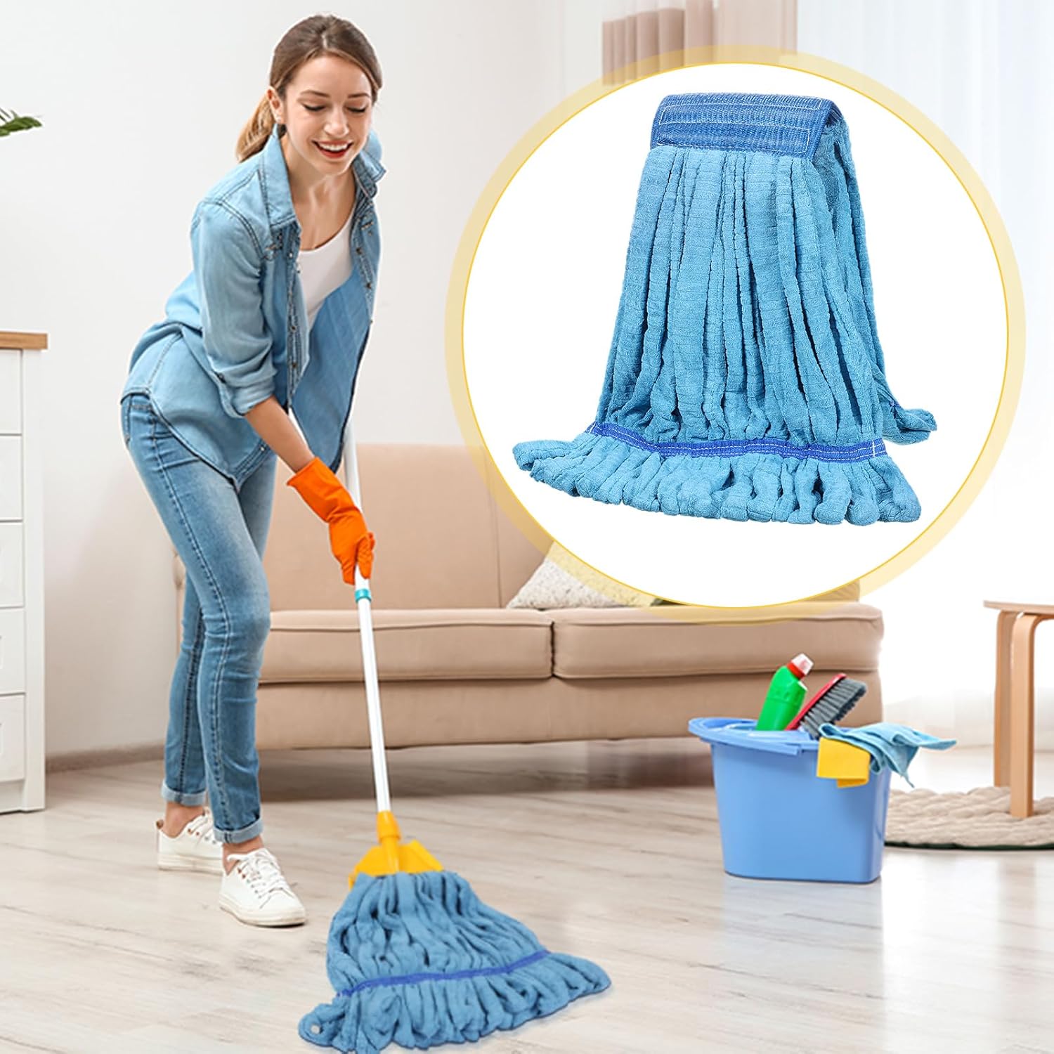 Lallisa 4 Pcs Commercial Mop Head Replacement Tube Microfiber Industrial Looped End Mop Heads