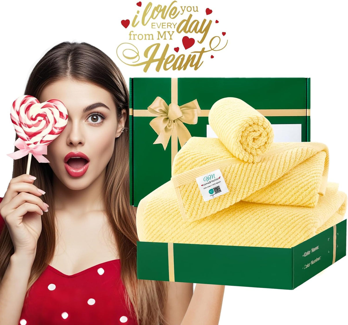 Yellow Towels for Bathroom - 100% Cotton | Quick Dry | Soft | Thick | Large, 3 Piece Towel Set, 1