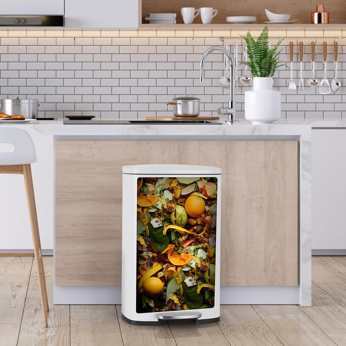 8 Gal Kitchen Trash Can, 30L Recycling or Garbage Bin, Brushed Stainless Steel Waste Basket