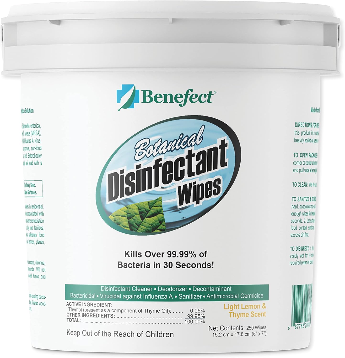 Benefect Botanical Disinfecting Wipes - (250 Wipe Count) Natural, No Residue - Antibacterial