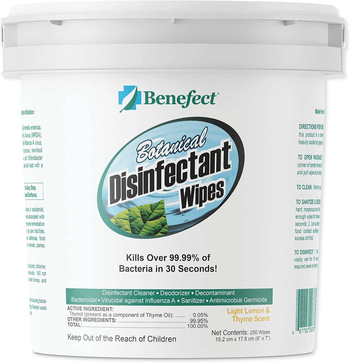 Benefect Botanical Disinfecting Wipes - (250 Wipe Count) Natural, No Residue - Antibacterial