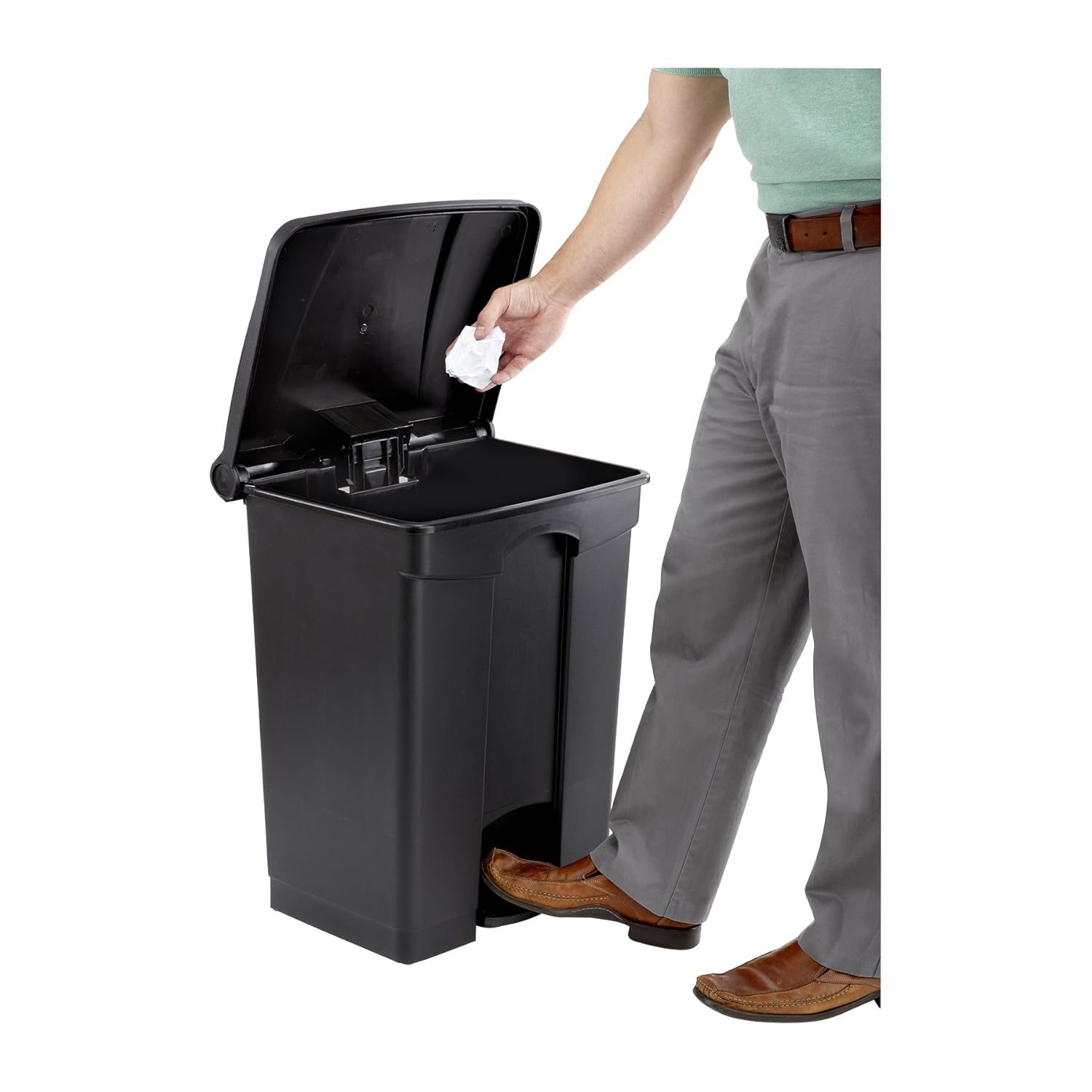 Safco Step On Plastic Trash Can with Foot Pedal, 17 Gallon Garbage Can for Kitchen, Indoor or