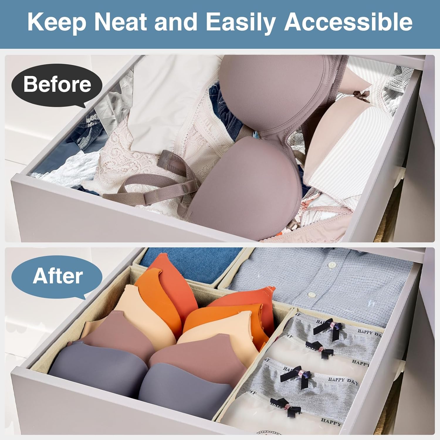 Criusia Drawer Organizer Clothes, 24 Pack Underwear Drawer Organizers, Foldable Closet Organizers