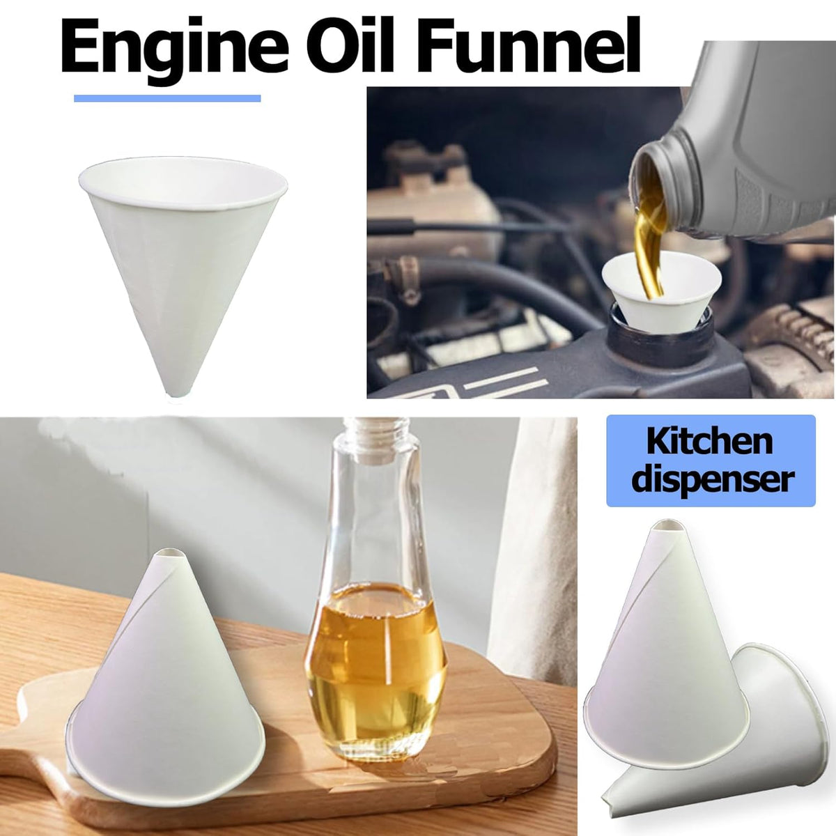 100 Pcs Paper funnels for Motor Oil 6oz Disposable Engine Oil Funnels Paper Funnel for Dispensers