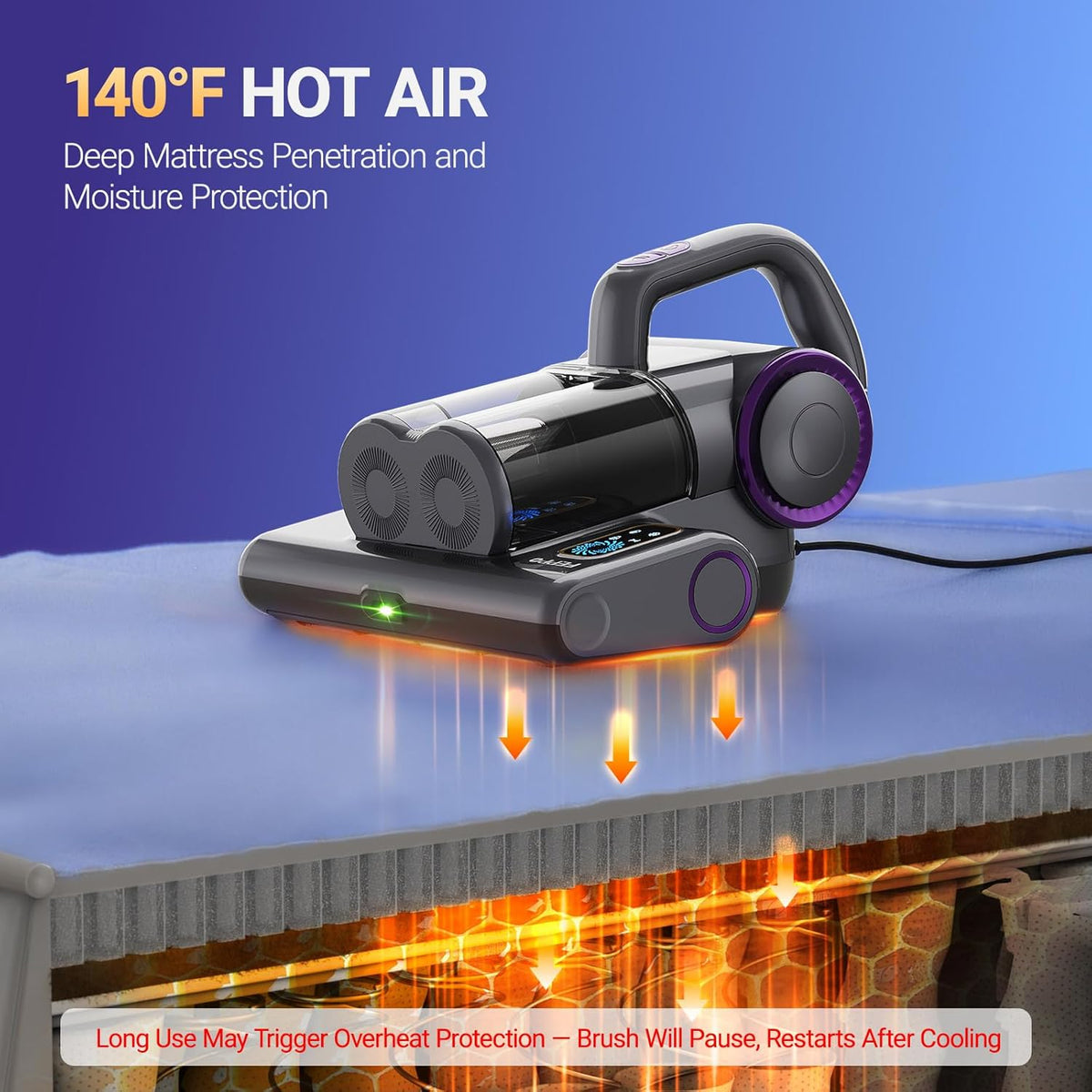 FEPPO Mattress Vacuum Cleaner, 16Kpa Bed Vacuum Cleaner with 253.7nm UV-C Light, 140°F Heat, HEPA