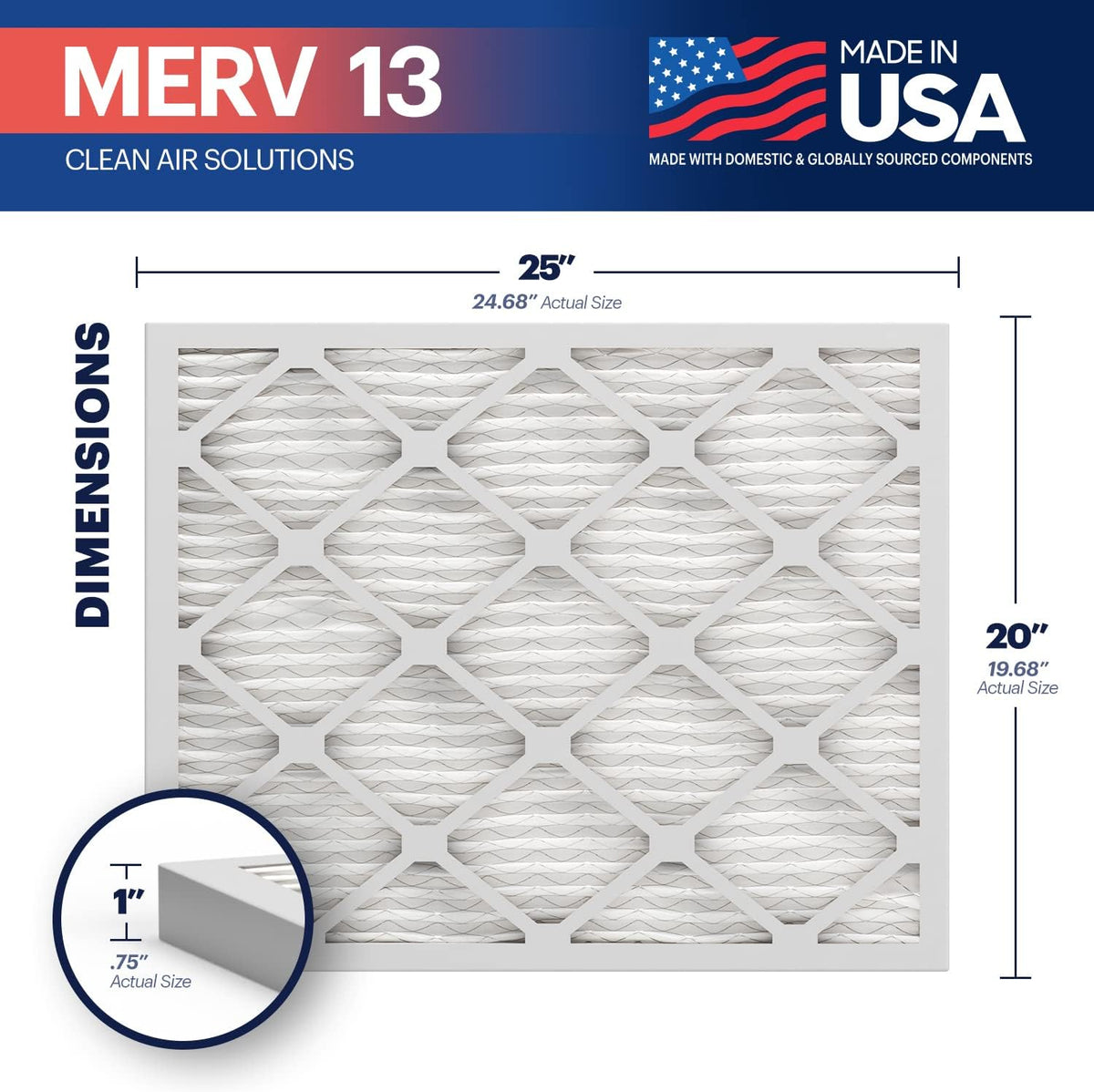 BNX TruFilter 20x25x1 Air Filter MERV 13 (4-Pack) - MADE IN USA - Electrostatic Pleated Air