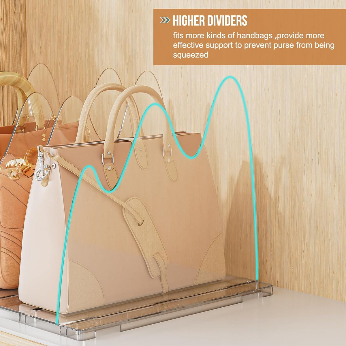 Bag & Purse Organizer for Closet, 2 Pack Adjustable Clear Handbag Storage Holder, Acrylic Shelf