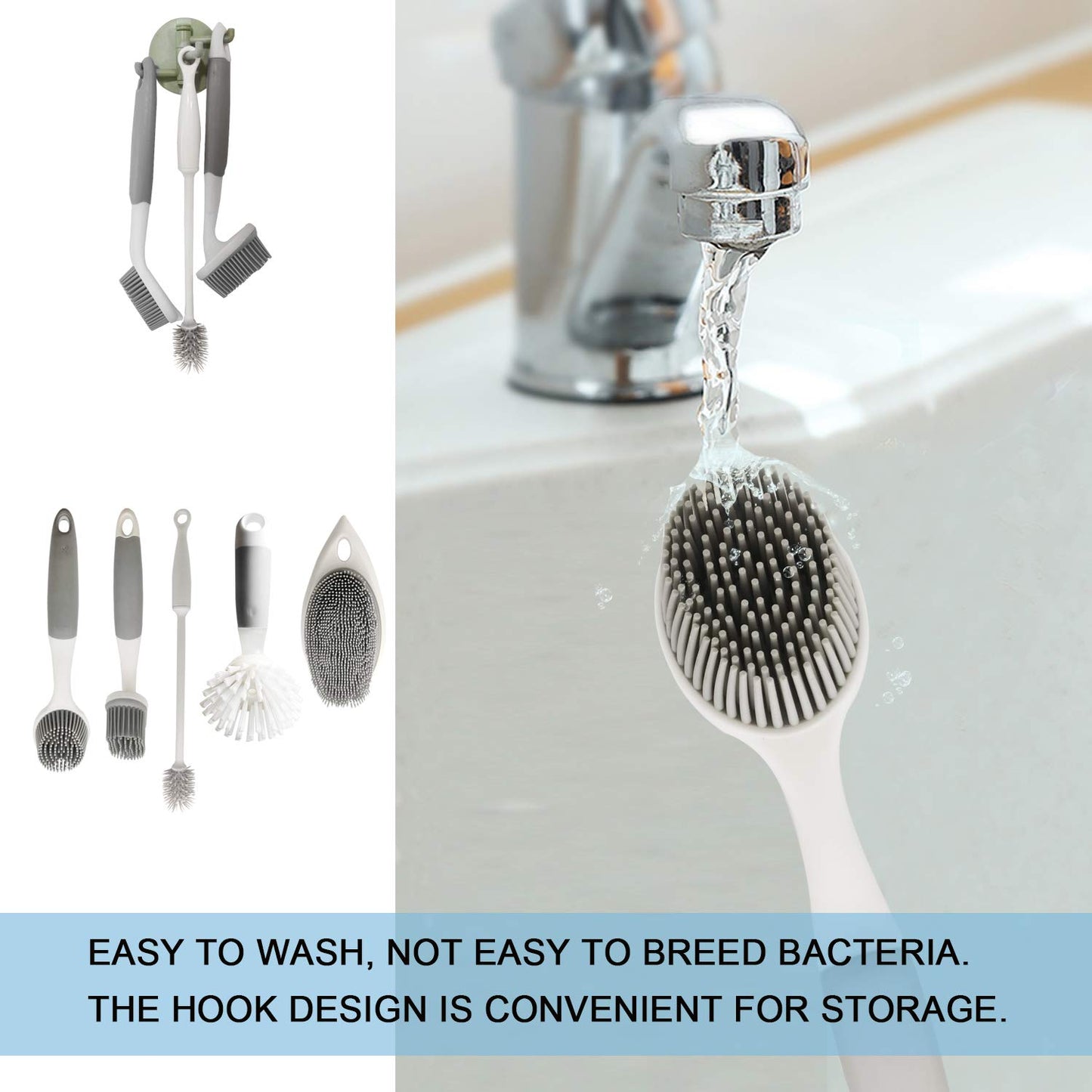 IZSOHHOME 5Pack Silicone Cleaning Brushes, Dish Bottle Scrub with Dispenser