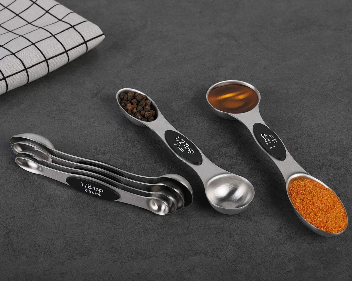 Magnetic Measuring Spoons Set of 6 Stainless Steel Dual Sided Stackable Teaspoon for Measuring Dry
