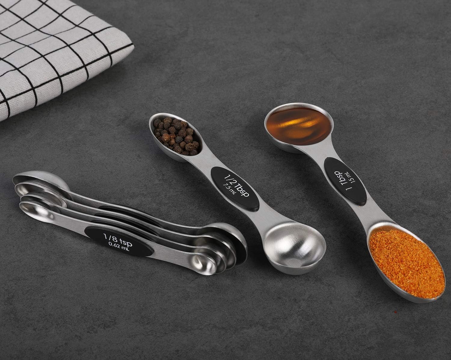 Magnetic Measuring Spoons Set of 6 Stainless Steel Dual Sided Stackable Teaspoon for Measuring Dry