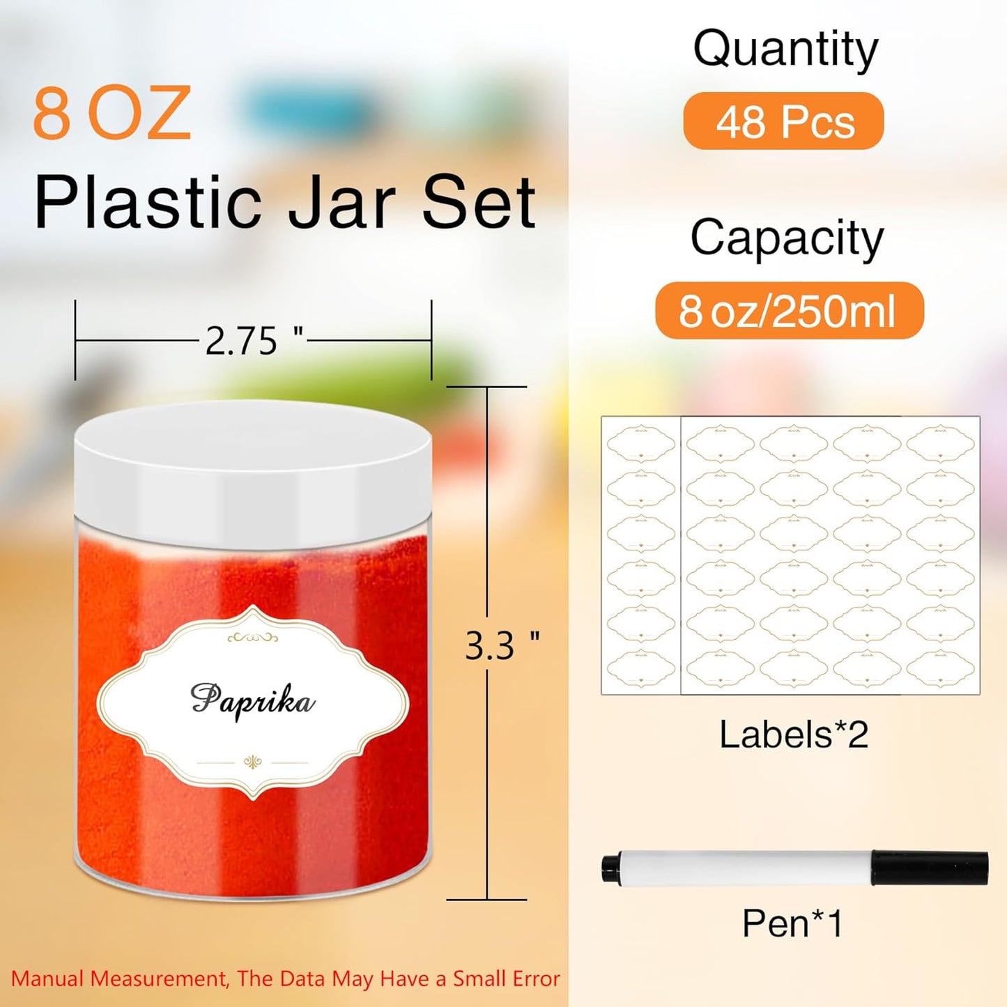 8 OZ Plastic Jars, 48 Pcs Clear Plastic Jars with Lids Stackable Leakproof Storage Containers Jar