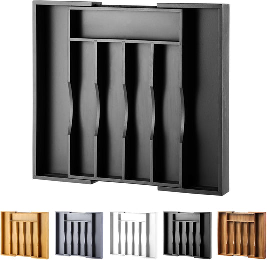 Expandable Bamboo Kitchen Drawer Organizer for Cutlery and Utensils, Adjustable Bamboo Wood Cutlery