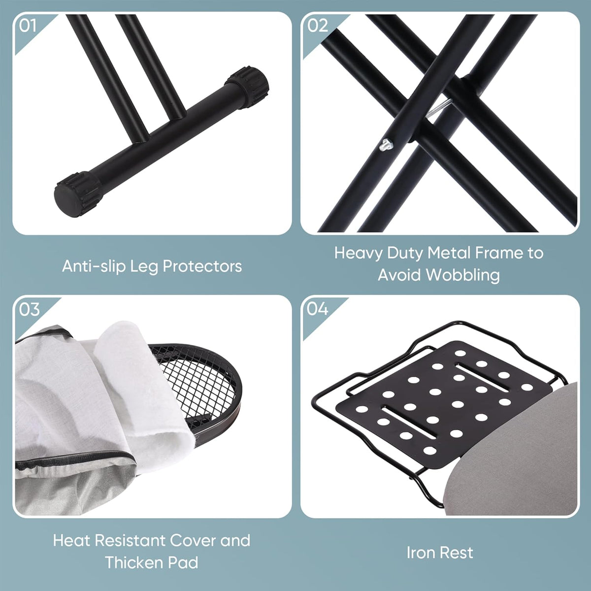Deluxe Ironing Board with Heat Resistant Cover and Thicken Felt Pad, Heavy Sturdy Legs,Full Size