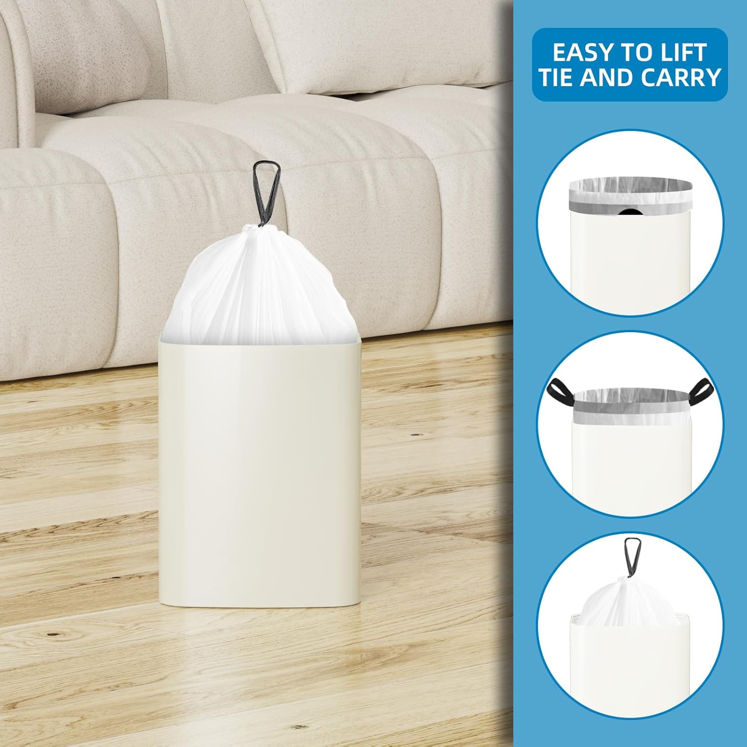 120 Counts 1.6 Gallon Mini Drawstring Trash Bags, Small Garbage Bags by KSSKSS, Code a fit 4.5-8