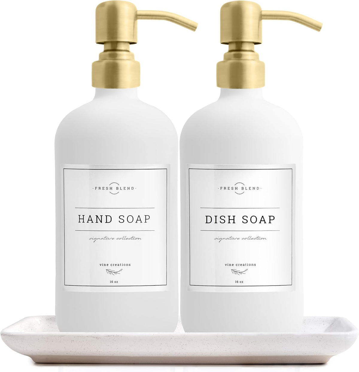 Vine Creations Glass Soap Dispenser, 2 Pack Kitchen Soap Dispenser Set with Ceramic Tray, Stainless