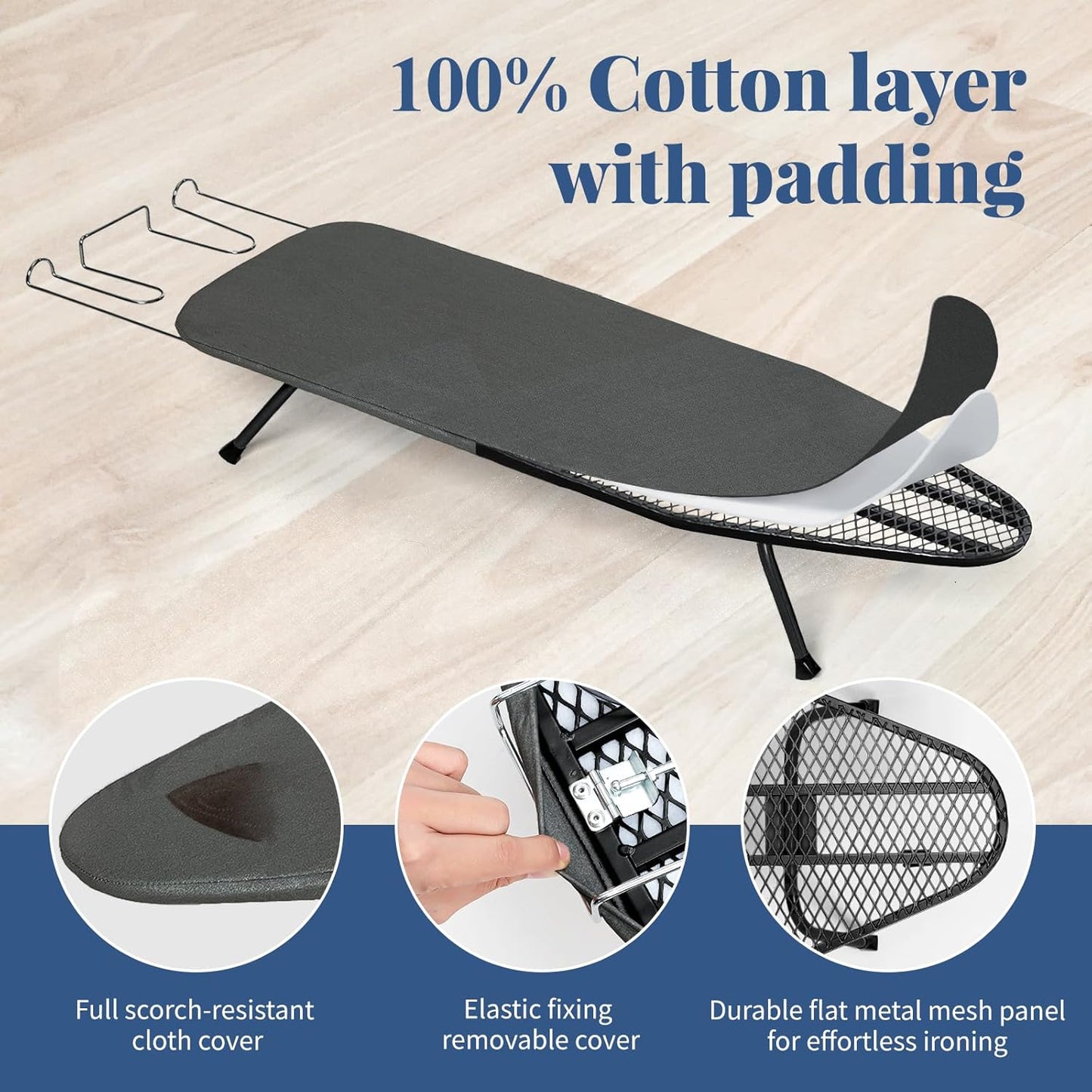 Small Ironing Board Foldable, BlissBoard Tabletop Iron Board with Cover and Pad, Metal Frame Mini