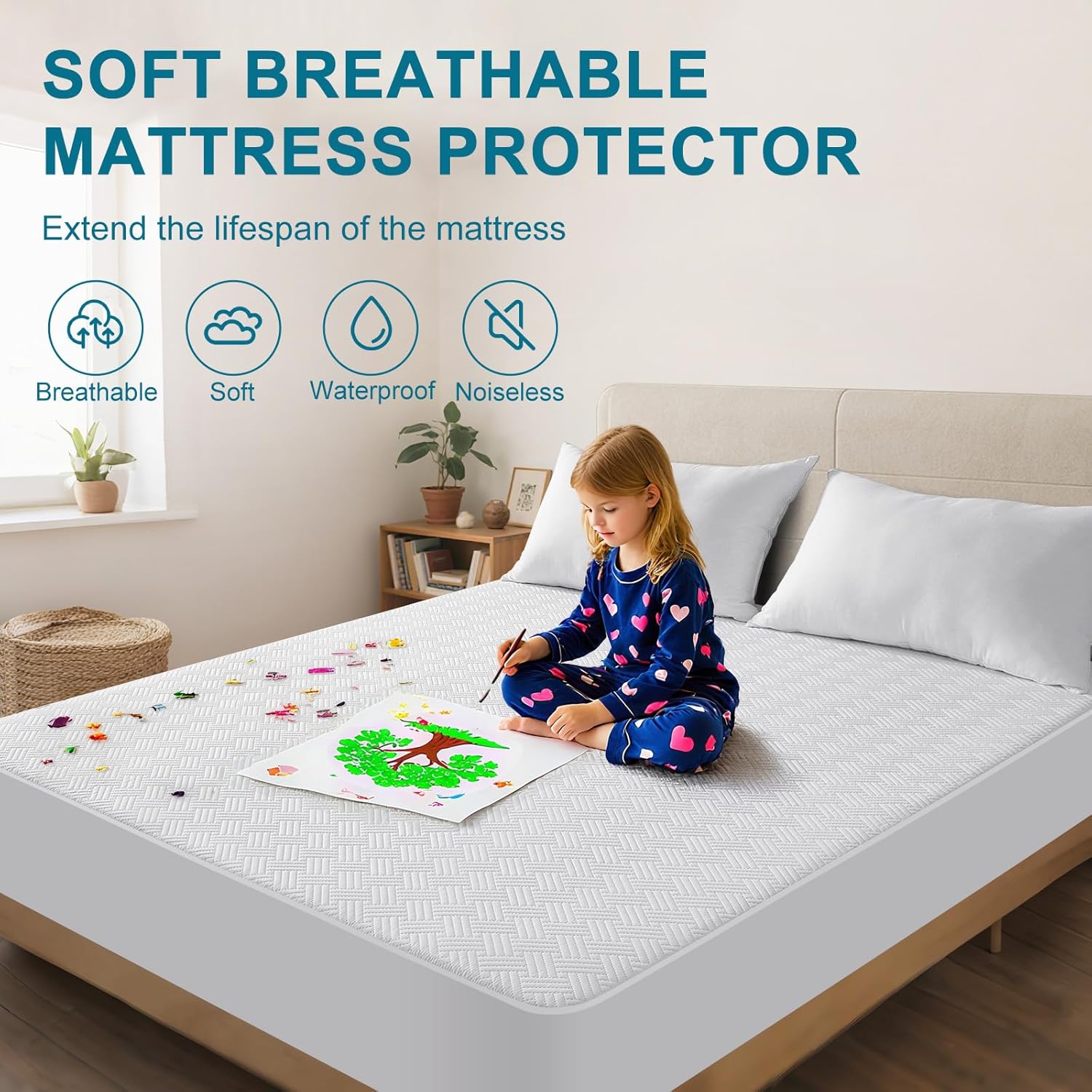 Waterproof Mattress Protector California King Size - Breathable, Noiseless, Ultra-Soft Bed Cover
