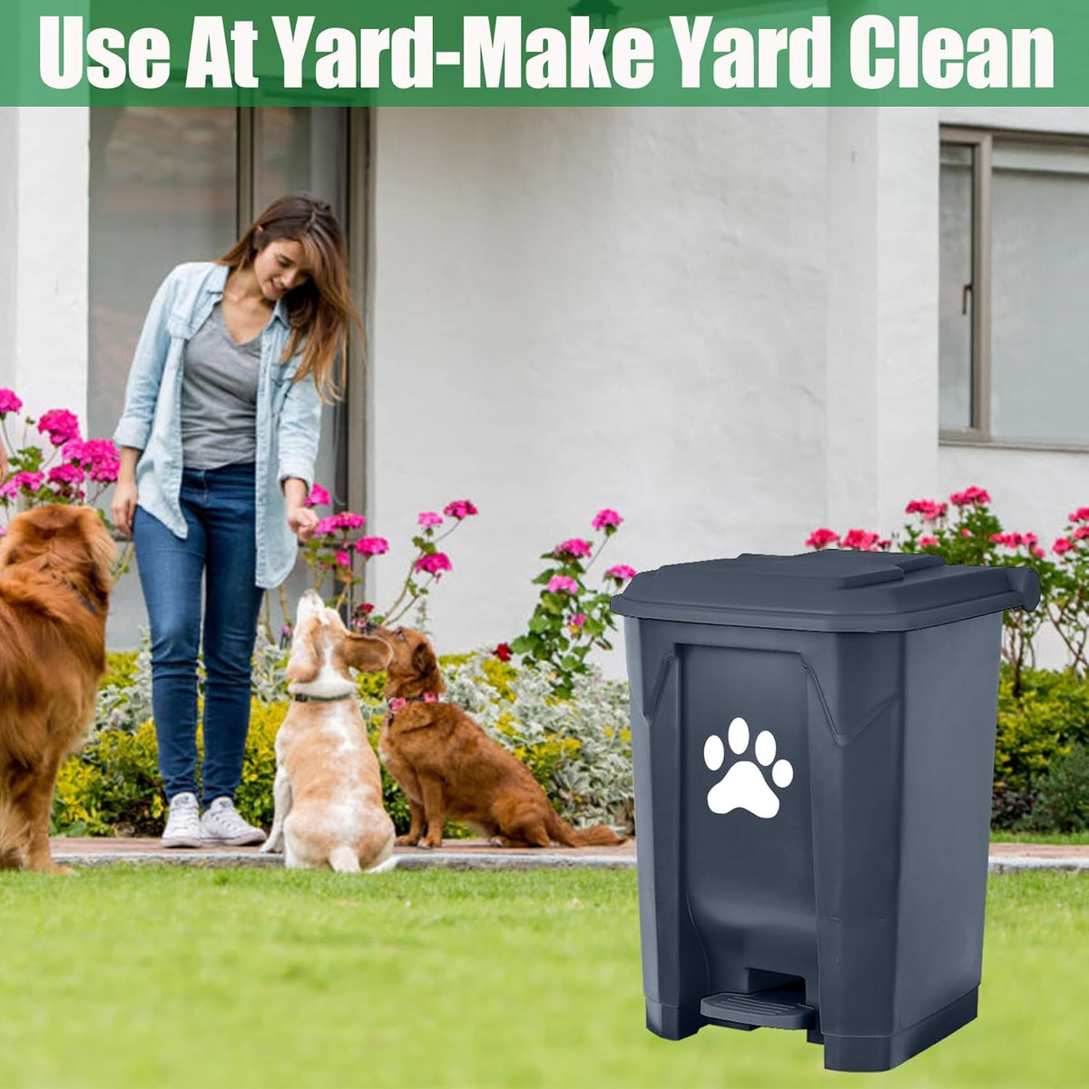 Dog Poop Trash Can Outside with Pooper Scooper, Outdoor Dog Waste Trash Can with Lid Waste Bag Odor