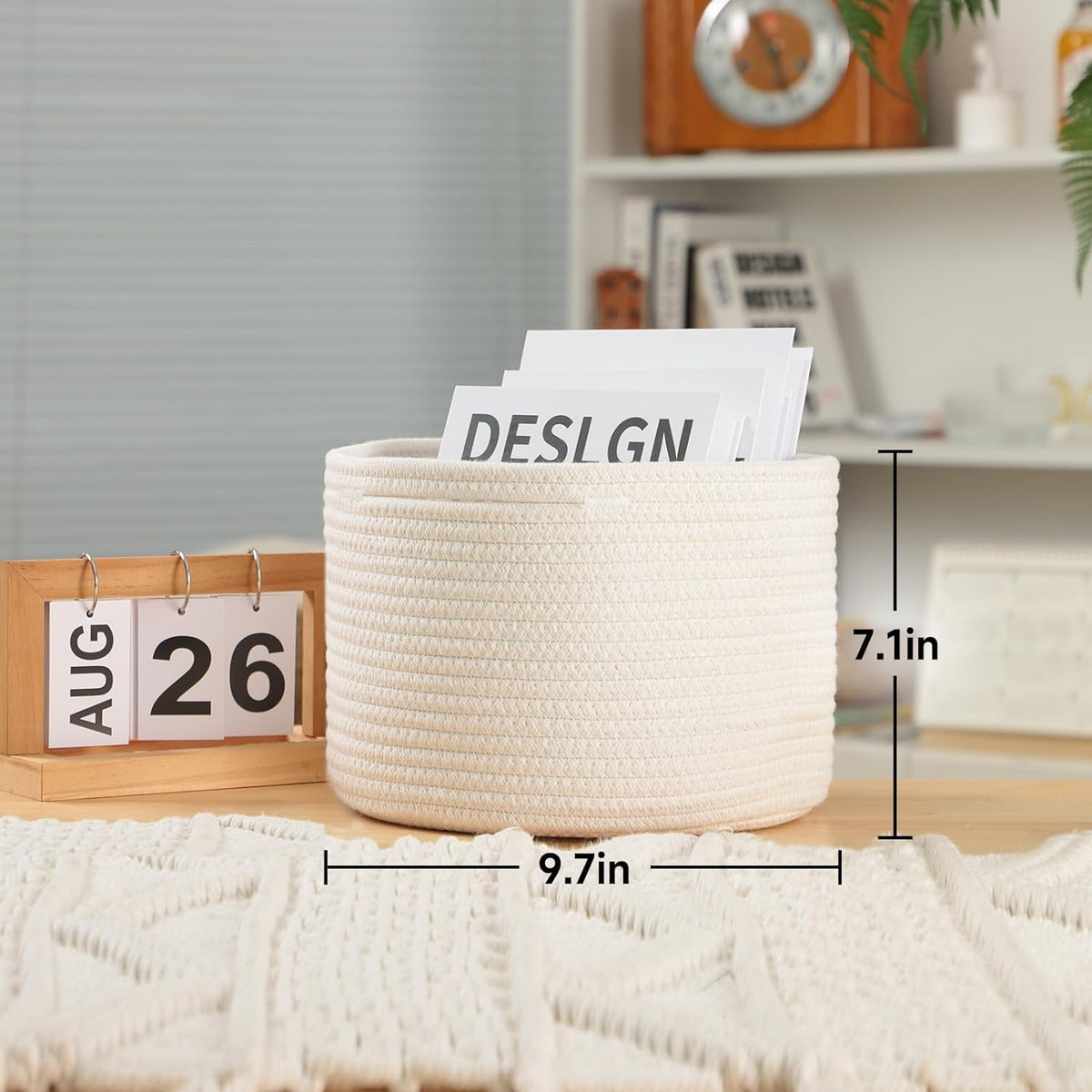 Small Basket for Organizing | Cube Shelf Closet Storage Baskets | 9.7×9.7×7.1” | Woven Rope Gift