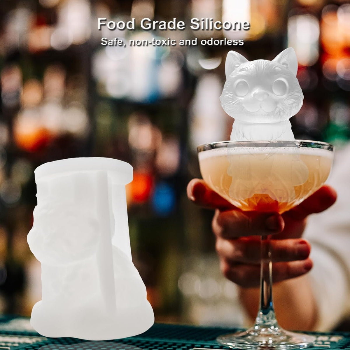 3D Cat Ice Cube Silicone Molds Tray for Whiskey, Cocktail, Drink Decor, Bar; Rich Details. Cute