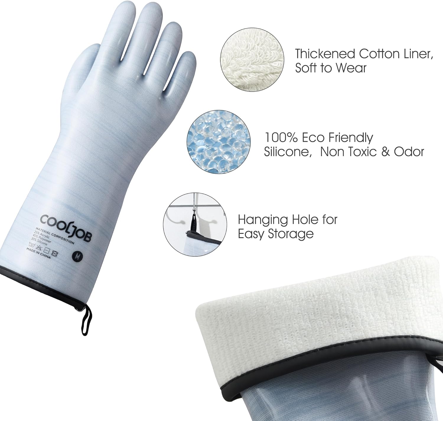 COOLJOB Heat Resistant Oven Gloves, Waterproof Liquid Silicone BBQ Grilling Gloves for Barbecue