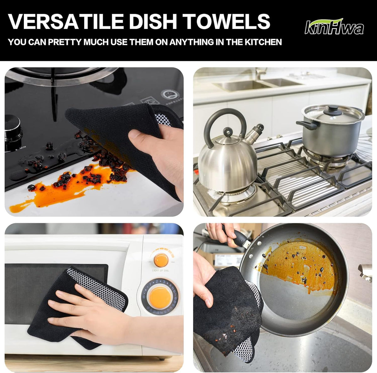 KinHwa Kitchen Washcloths for Dishes Absorbent Microfiber Dish Cloths Quick Dry Dish Rags with Poly