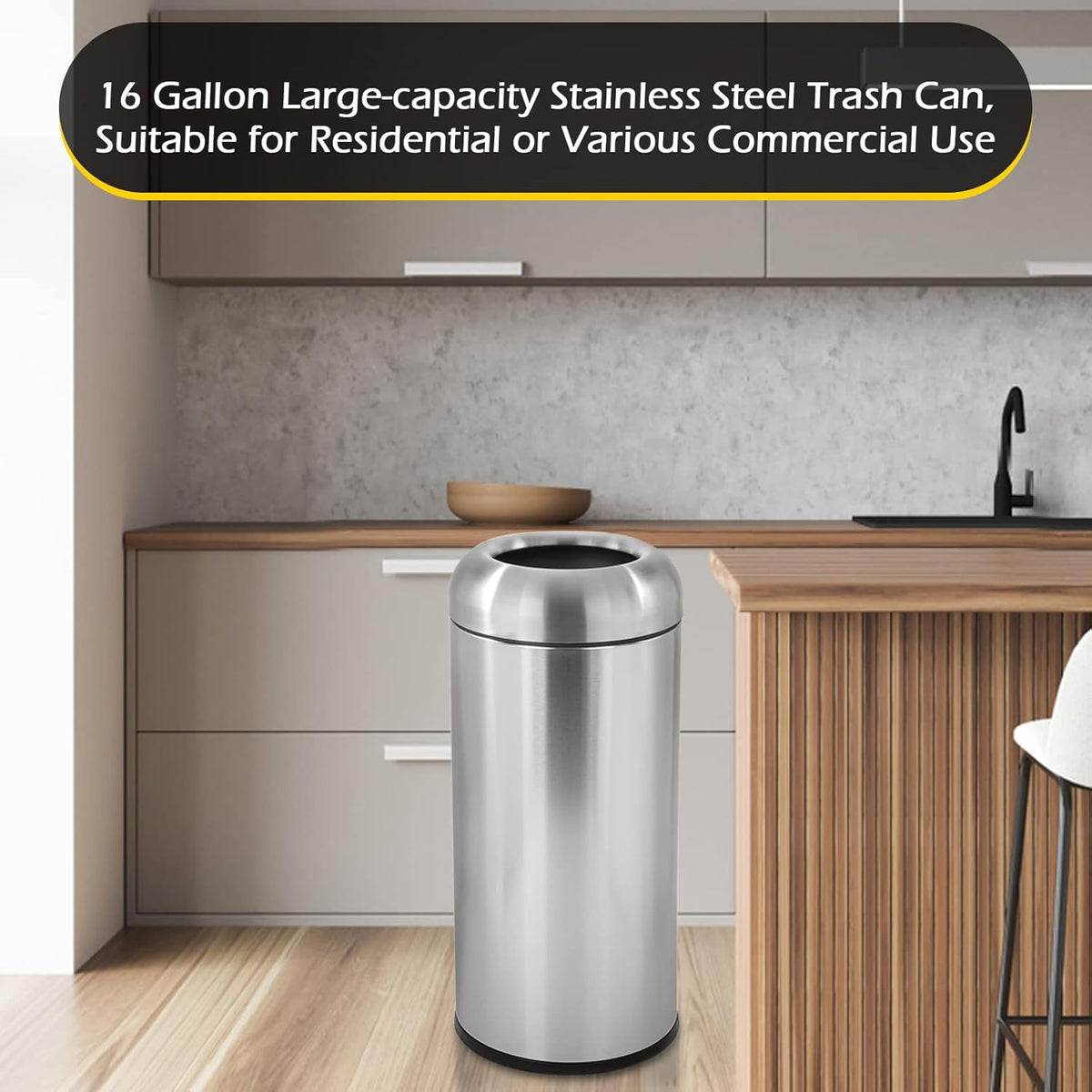 Dyna-Living Large Trash Can Outdoor Stainless Steel Garbage Can with Lid Open Top Tall Trash Bin