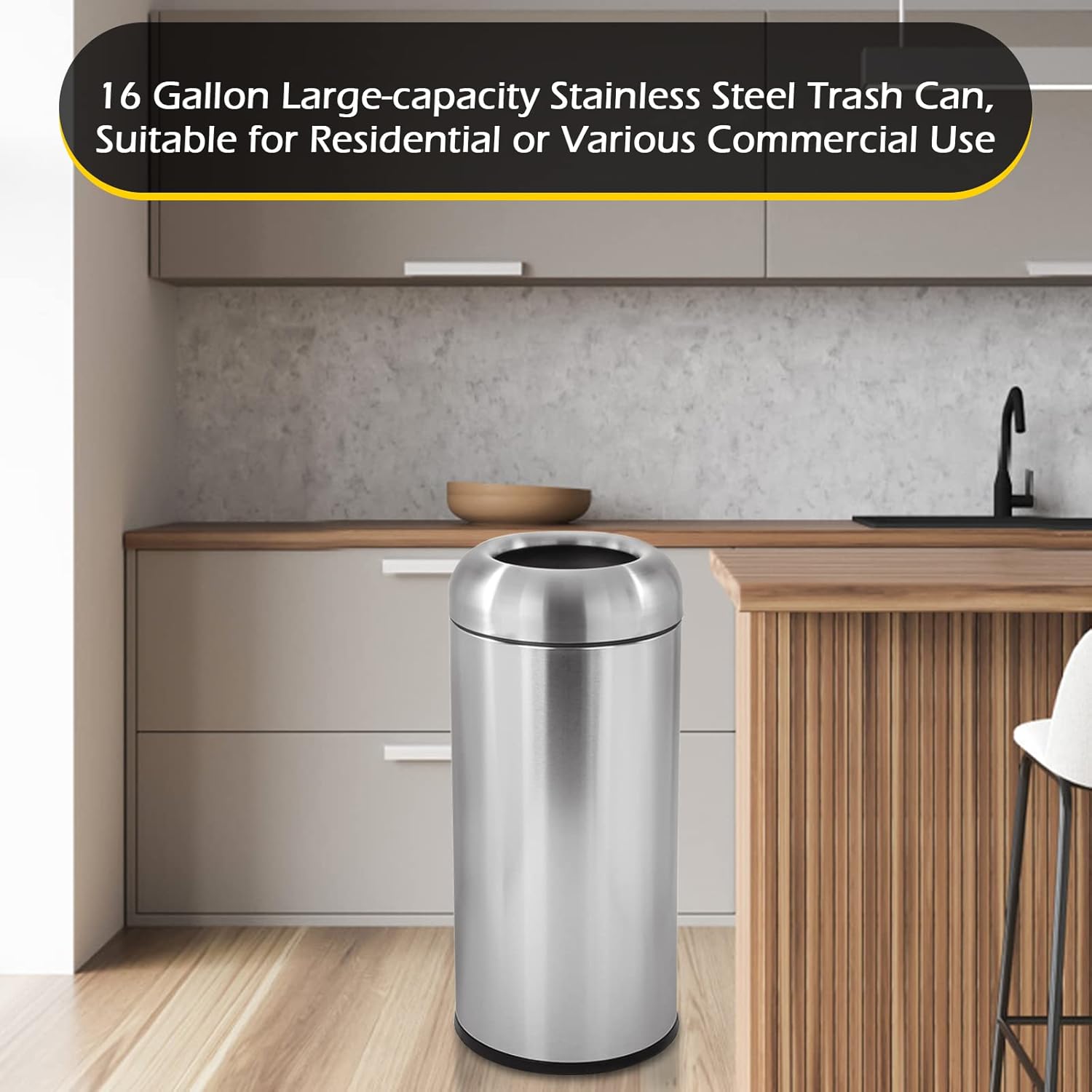 Dyna-Living Large Trash Can Outdoor Stainless Steel Garbage Can with Lid Open Top Tall Trash Bin