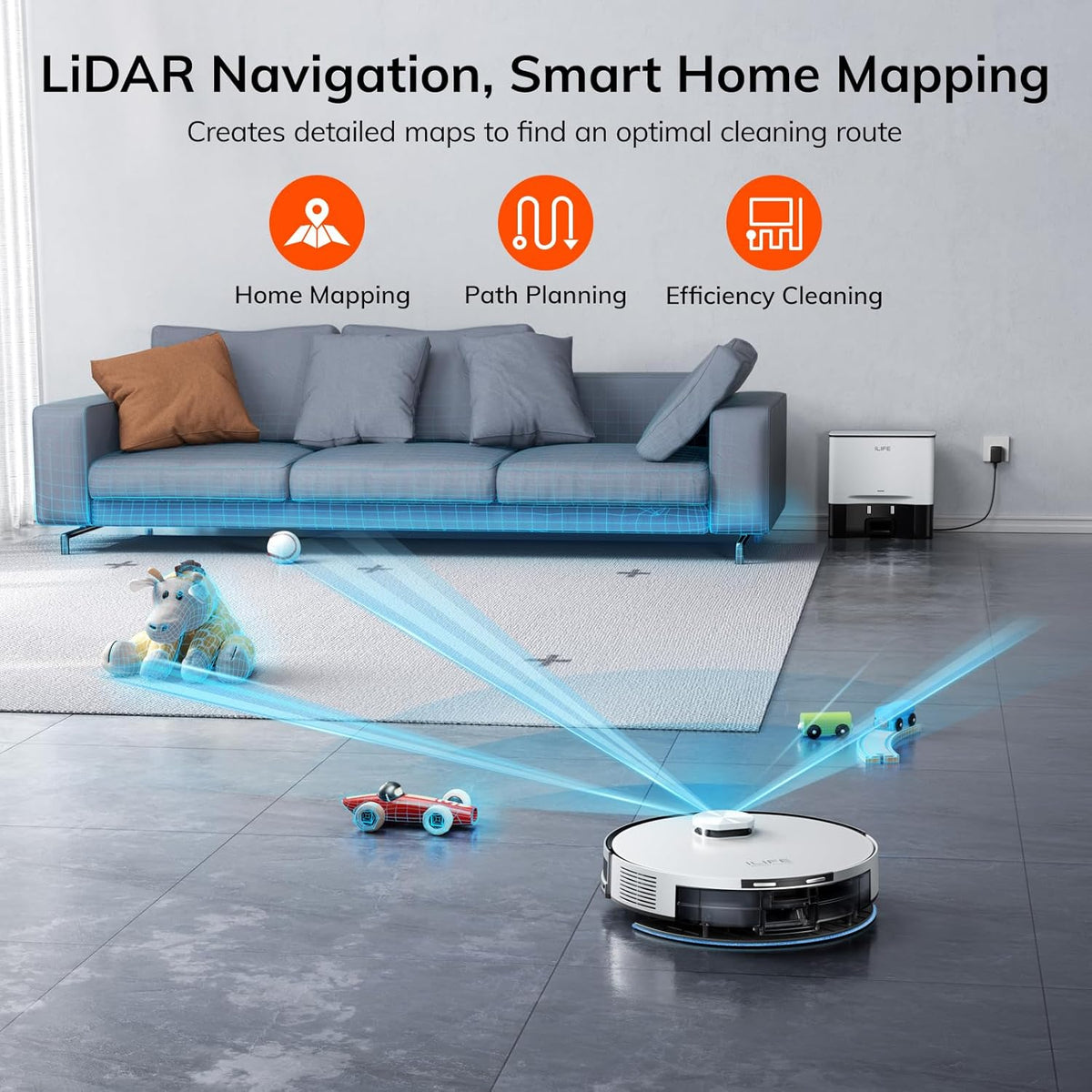 ILIFE A30 Pro Robot Vacuum and Mop, Self Emptying Station for 60 Days, 5000Pa Suction, LiDAR