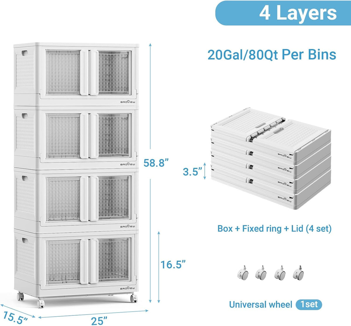 BROVIEW 400Qt Stackable Storage Bins with Lids, 100Gal Closet Organizers and Storage Drawer