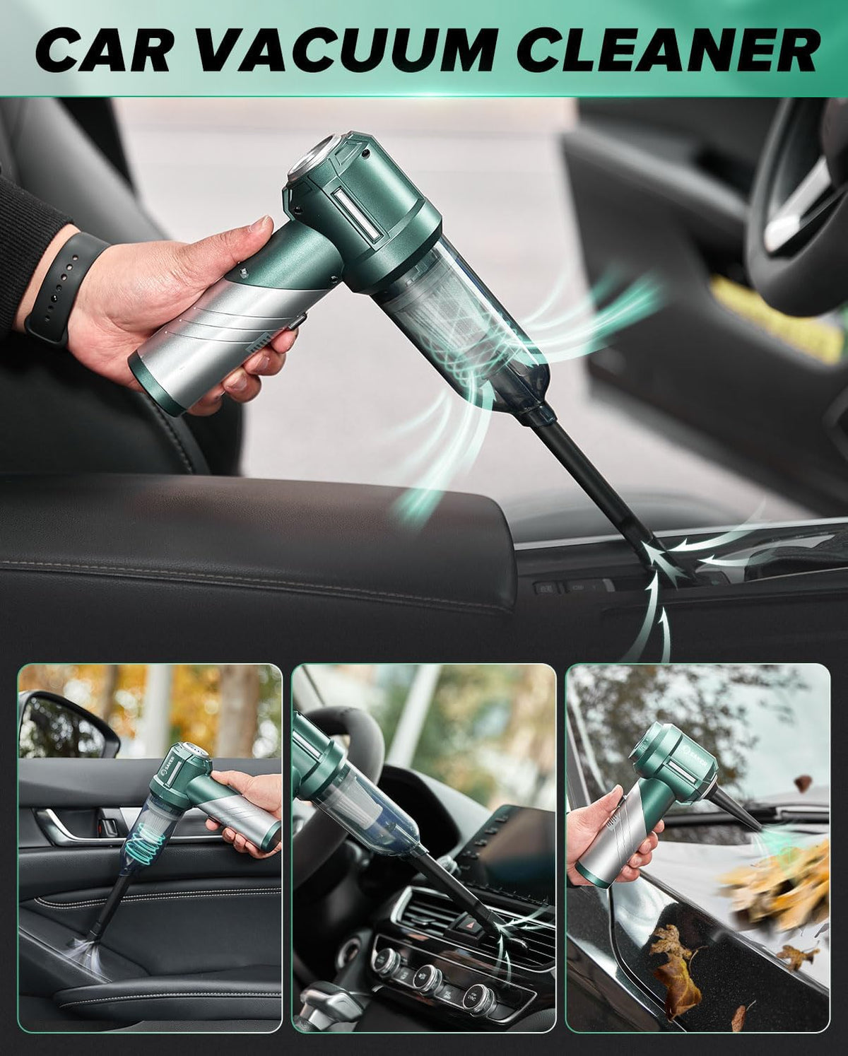 Saker Foldable Handheld Car Vacuum Cleaner Portable Cordless, 17000PA High Power Mini Vacuum