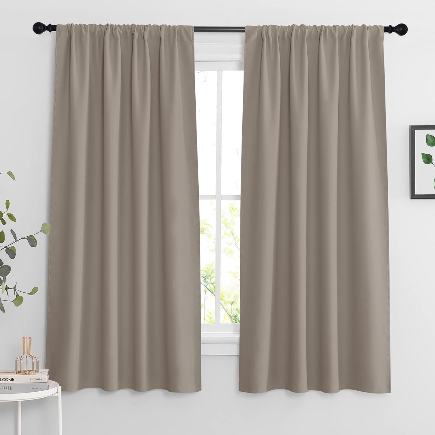 RYB HOME Blackout Curtains 63 inches Long - Energy Saving Insulation Large Window Curtain Blinds