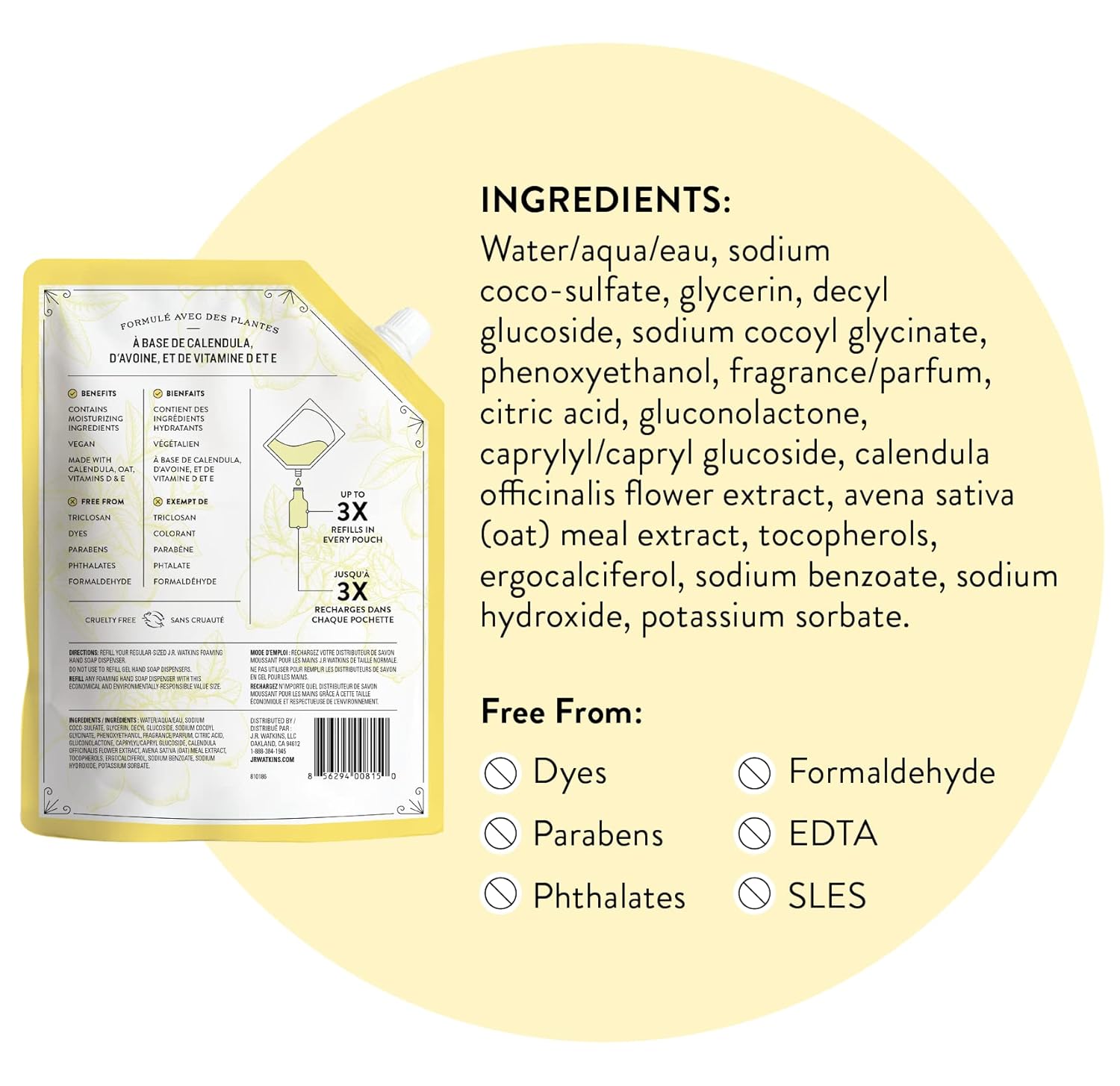 J.R. Watkins Foaming Hand Soap Refills, , Alcohol-Free Hand Wash, Cruelty-Free, , Moisturizing Hand